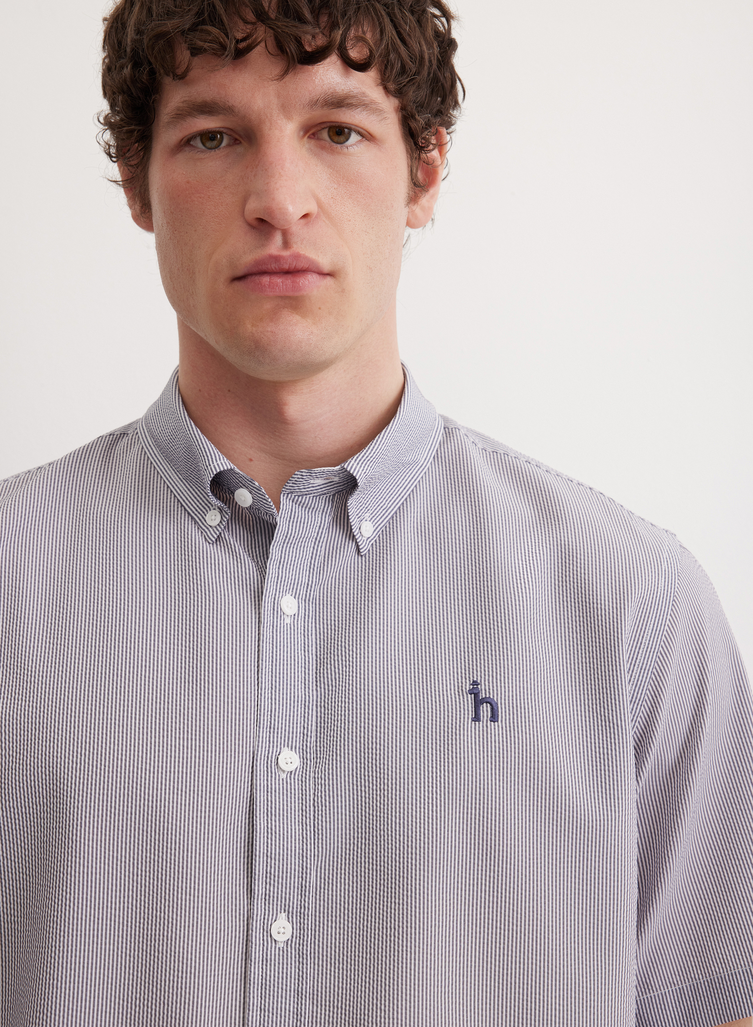 Рубашка с коротким рукавом и воротником-стойкой - основное изображение товара