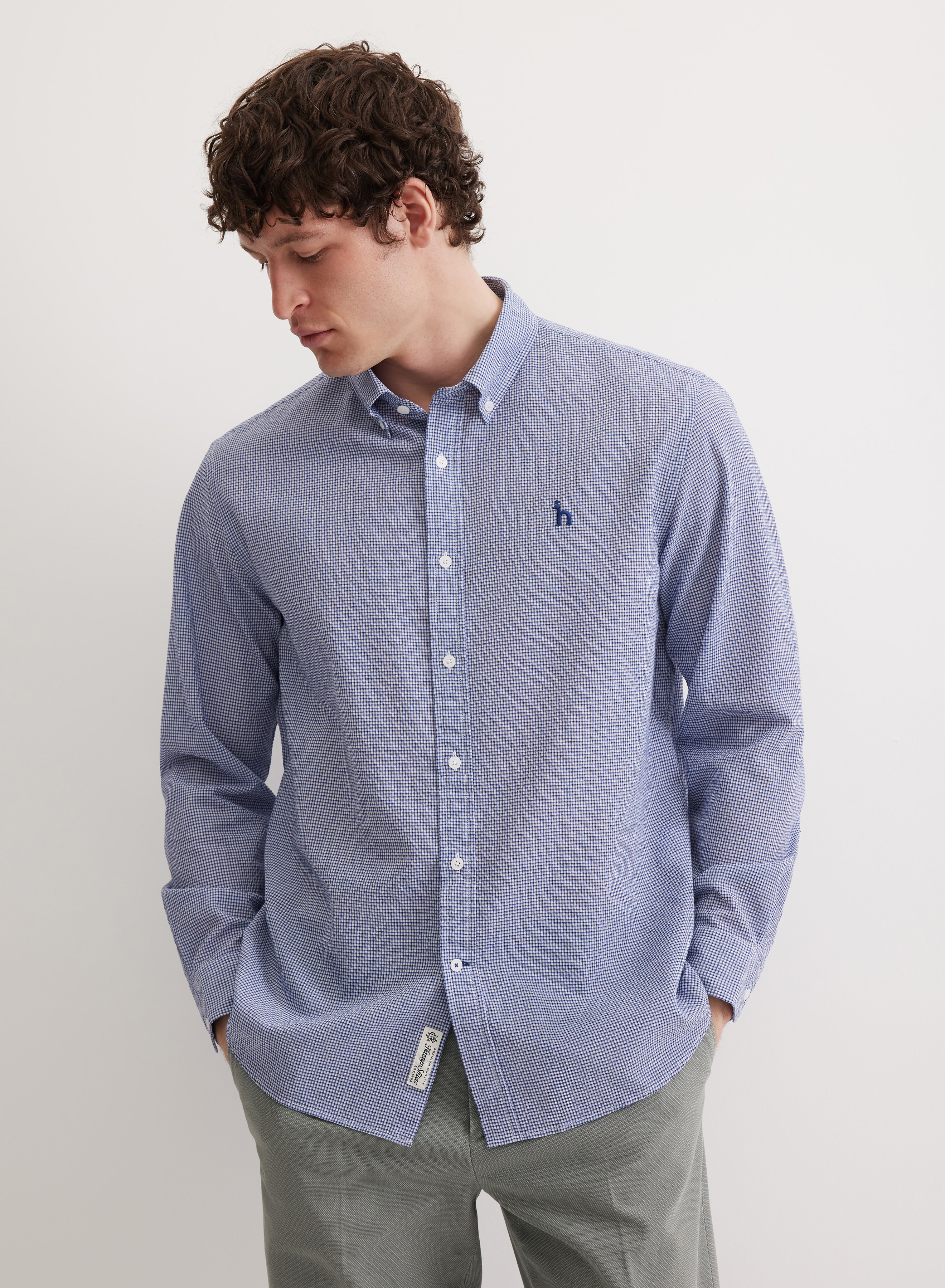 Хлопковая рубашка прямого кроя в мелкую клетку - основное изображение товара