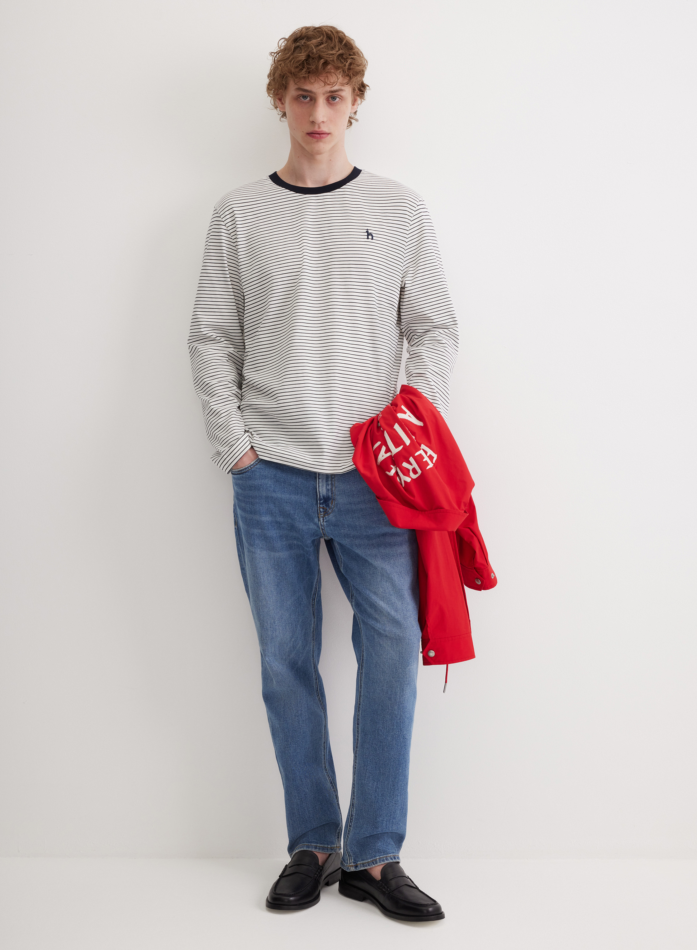 Базовый лонгслив с контрастными полосками  - основное изображение товара