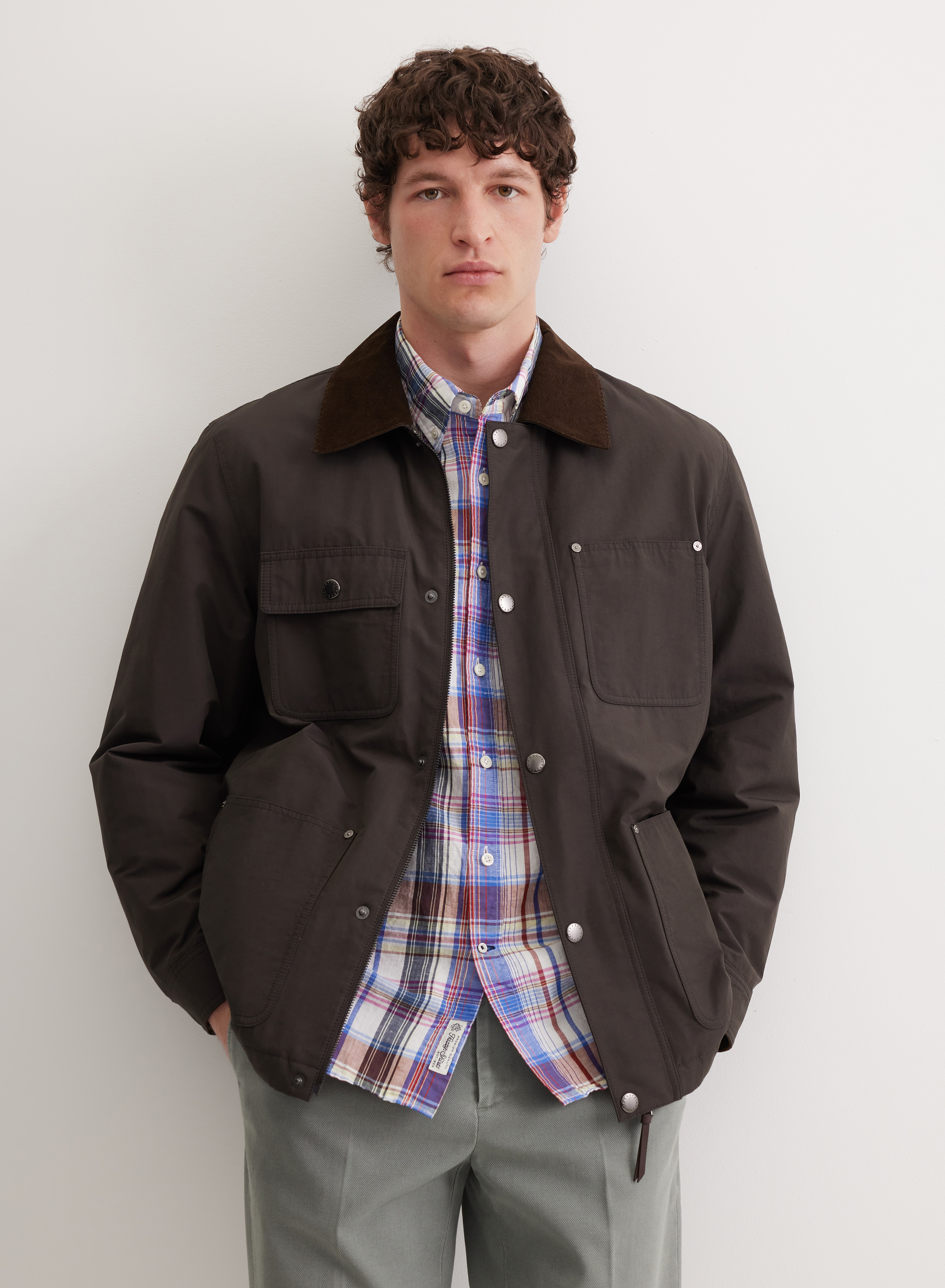 Удлиненная куртка с вельветовым воротником и накладными карманами - основное изображение товара