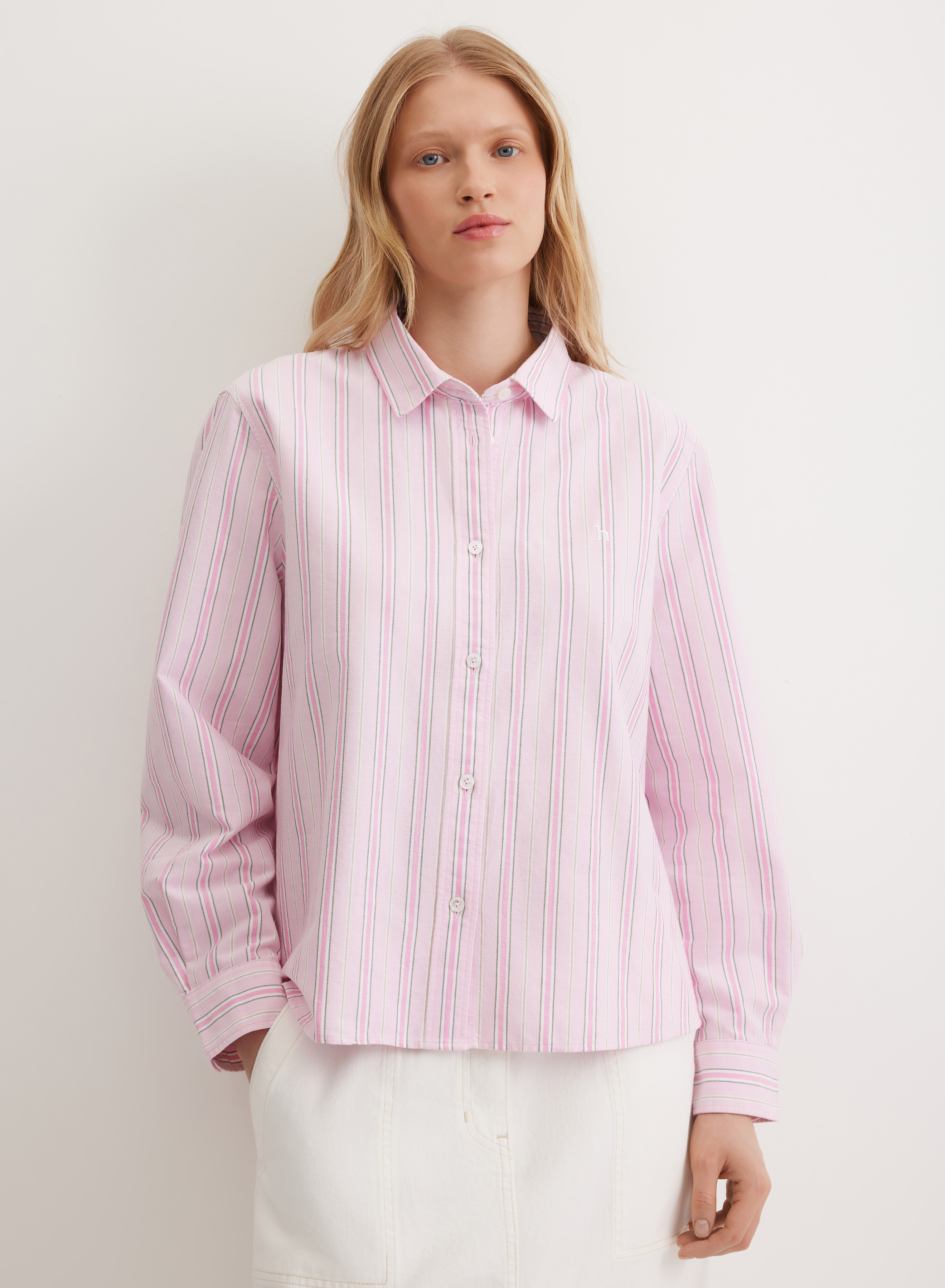 Хлопковая рубашка в контрастную полоску  - основное изображение товара