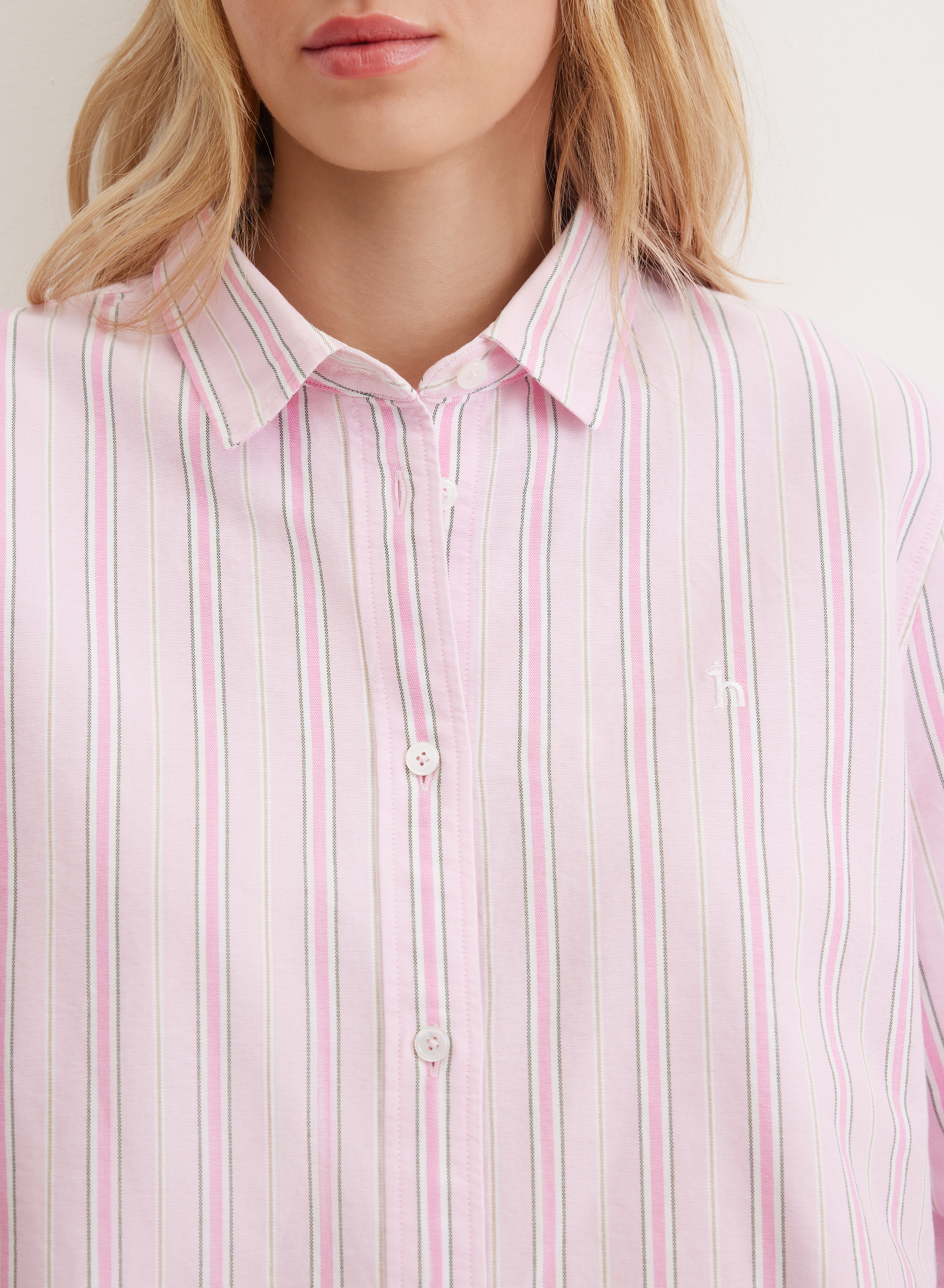 Хлопковая рубашка в контрастную полоску  - основное изображение товара