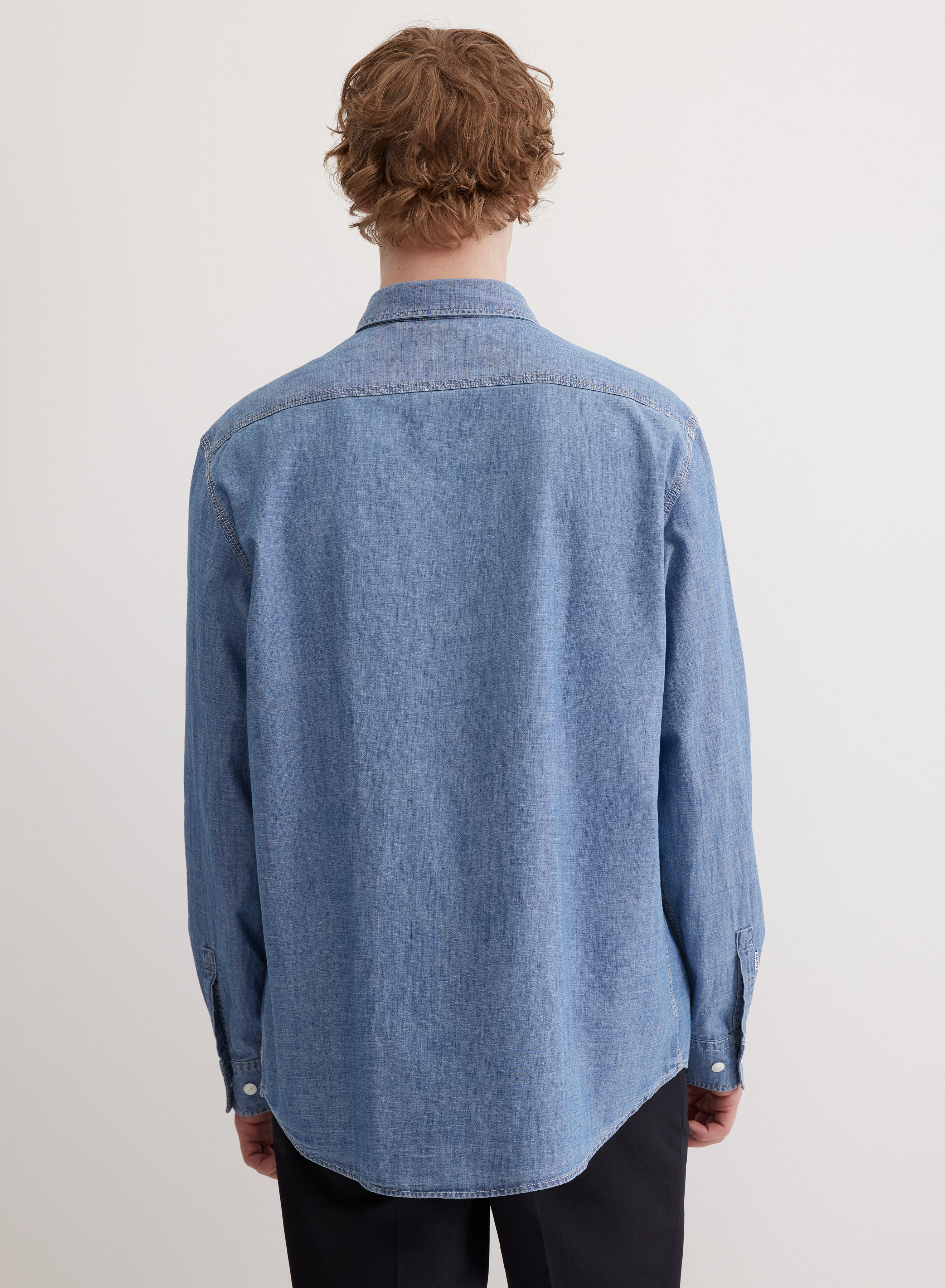 Джинсовая рубашка свободного кроя с фигурным низом - основное изображение товара