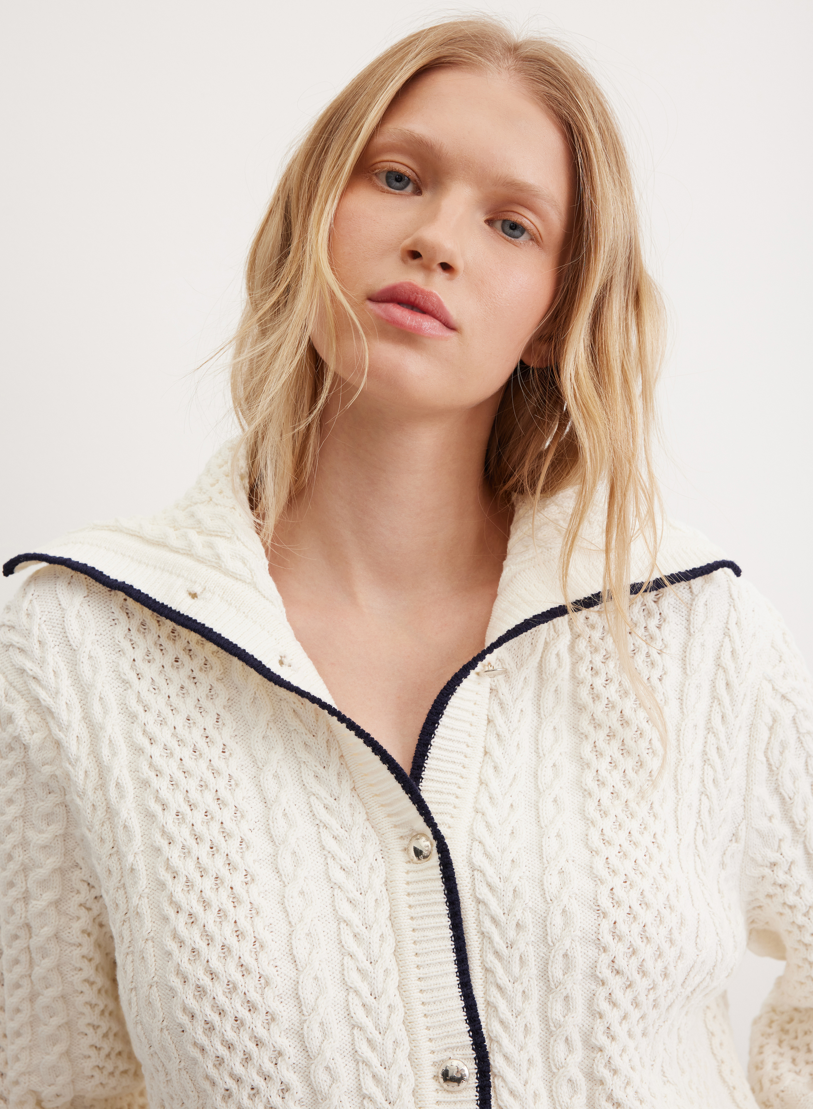 Кардиган с шалевым воротником и контрастной окантовкой  - основное изображение товара