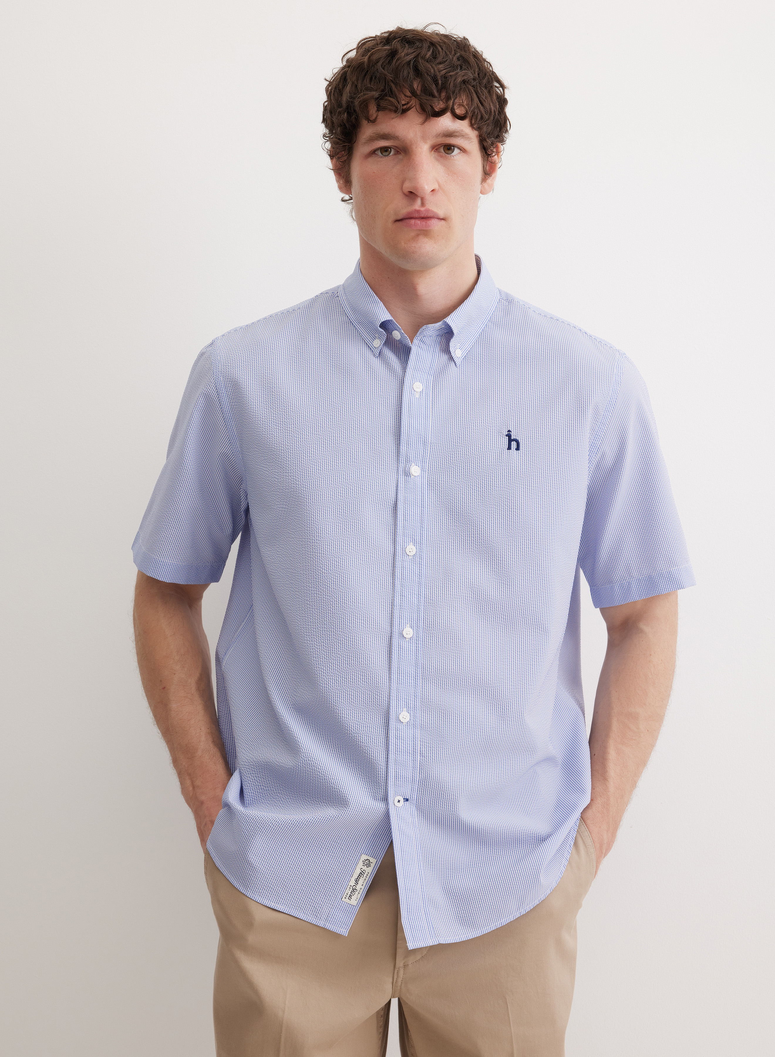 Рубашка с коротким рукавом и воротником-стойкой - основное изображение товара