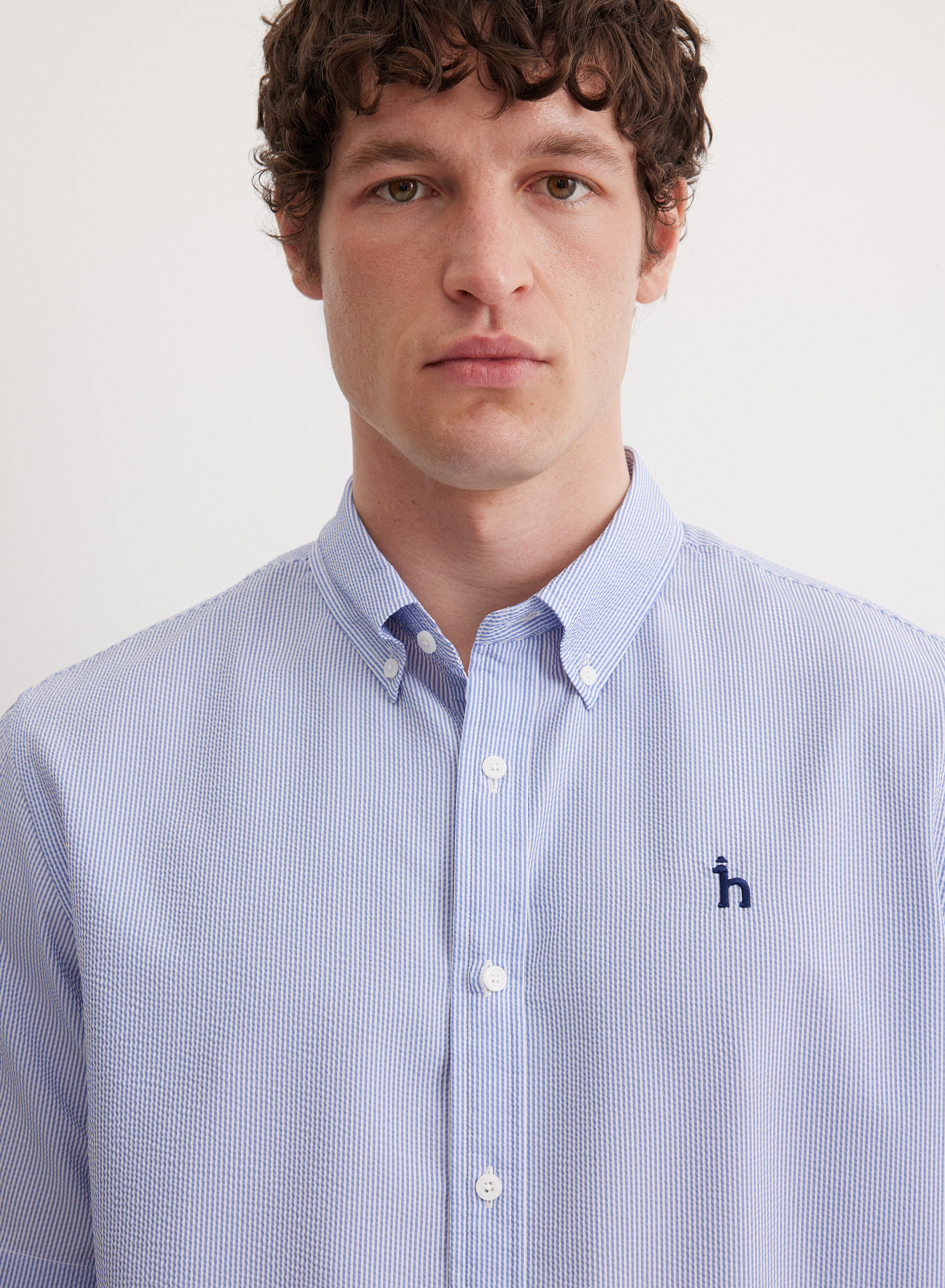 Рубашка с коротким рукавом и воротником-стойкой - основное изображение товара