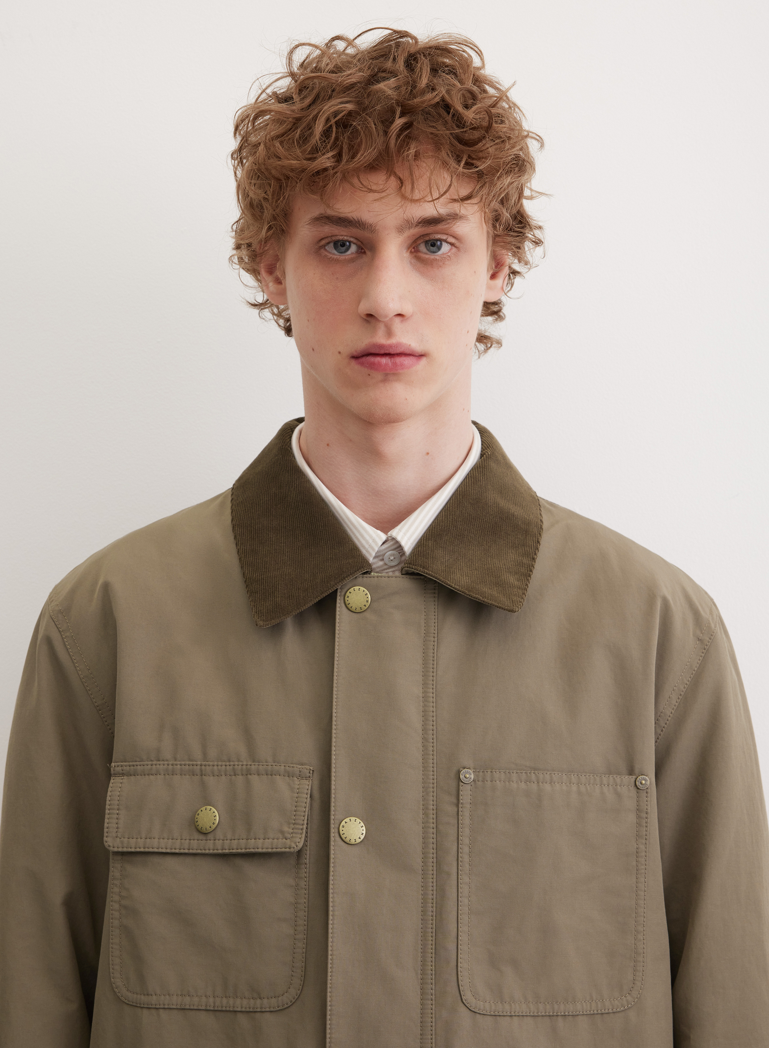 Удлиненная куртка с накладными карманами и вельветовым воротником - основное изображение товара