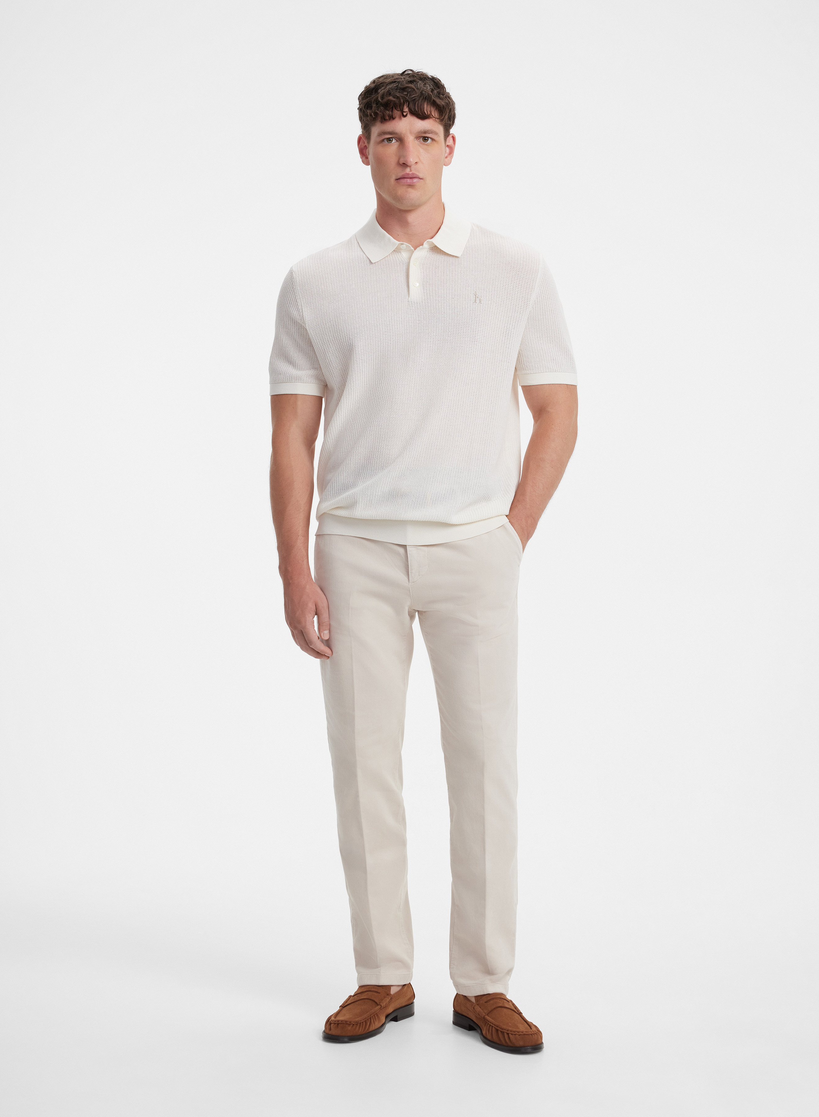 Фактурное прямое поло с коротким рукавом Фактурное прямое поло с коротким рукавом - основное изображение товара