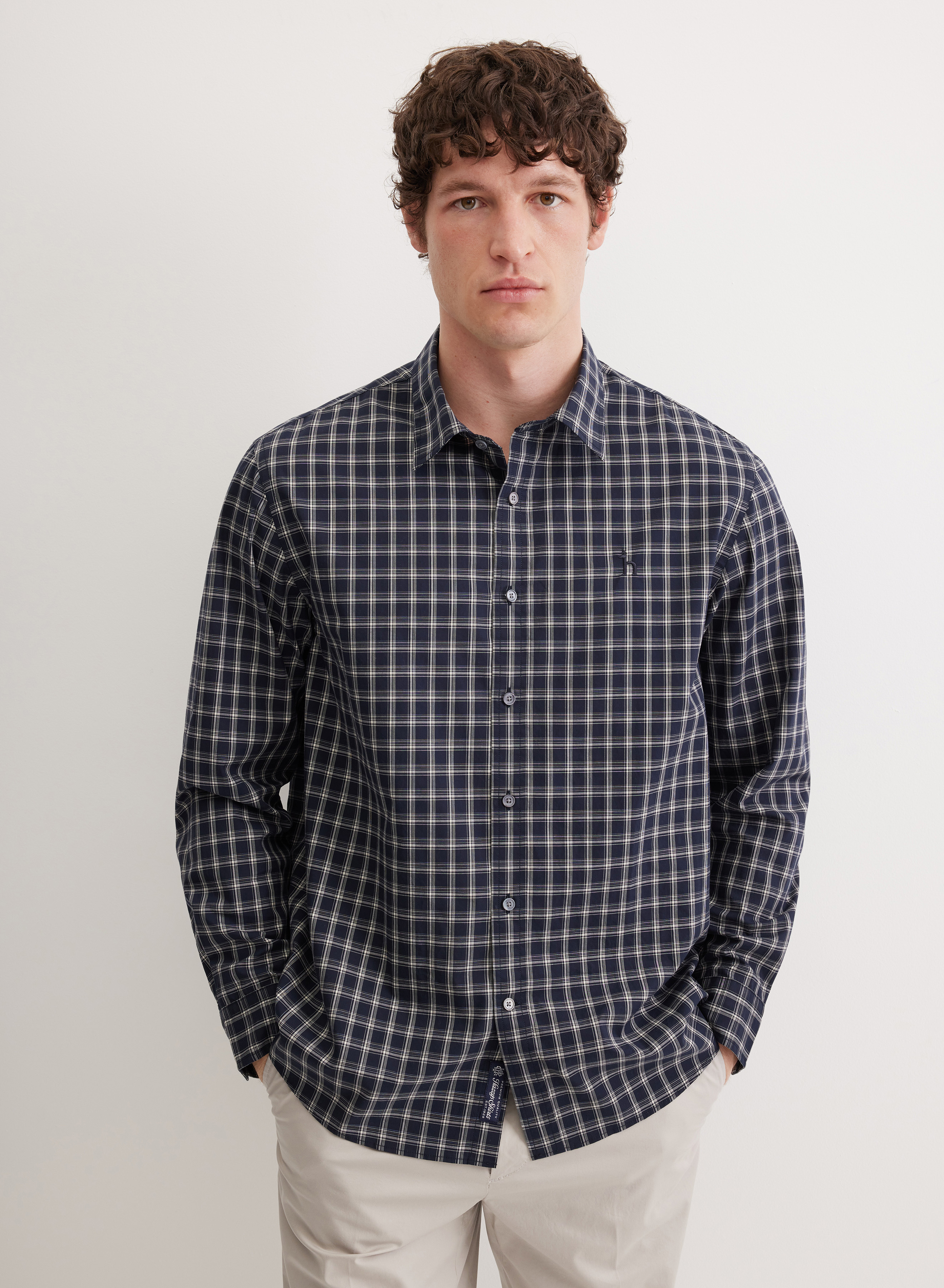 Клетчатая рубашка с отложным воротником на стойке - основное изображение товара