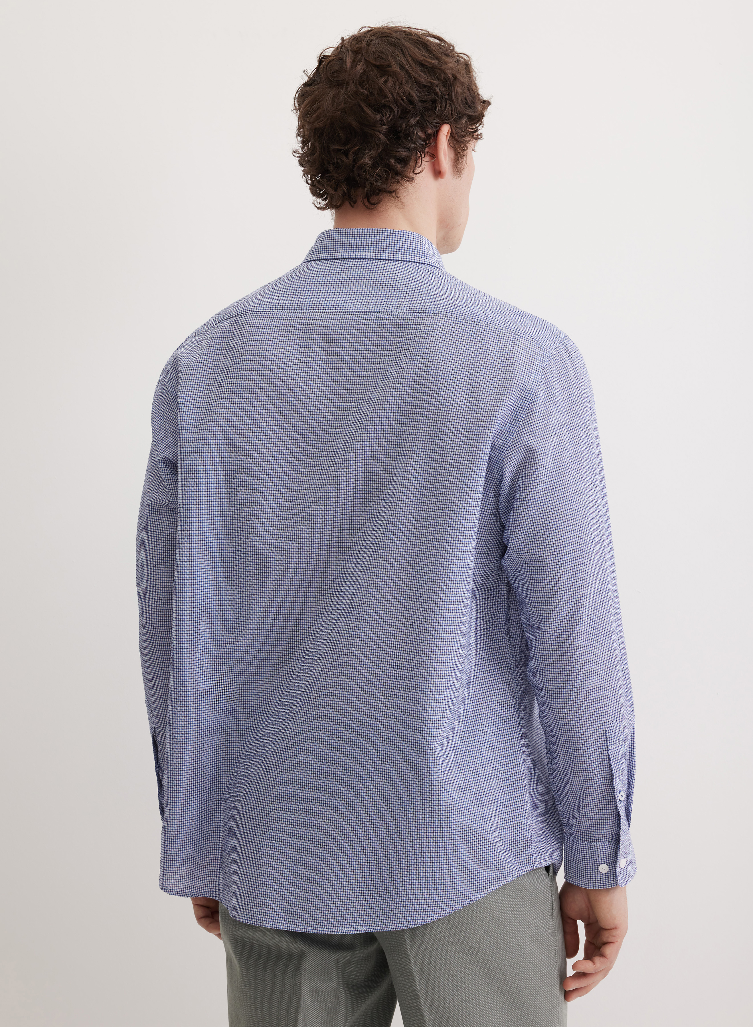 Хлопковая рубашка прямого кроя в мелкую клетку - основное изображение товара