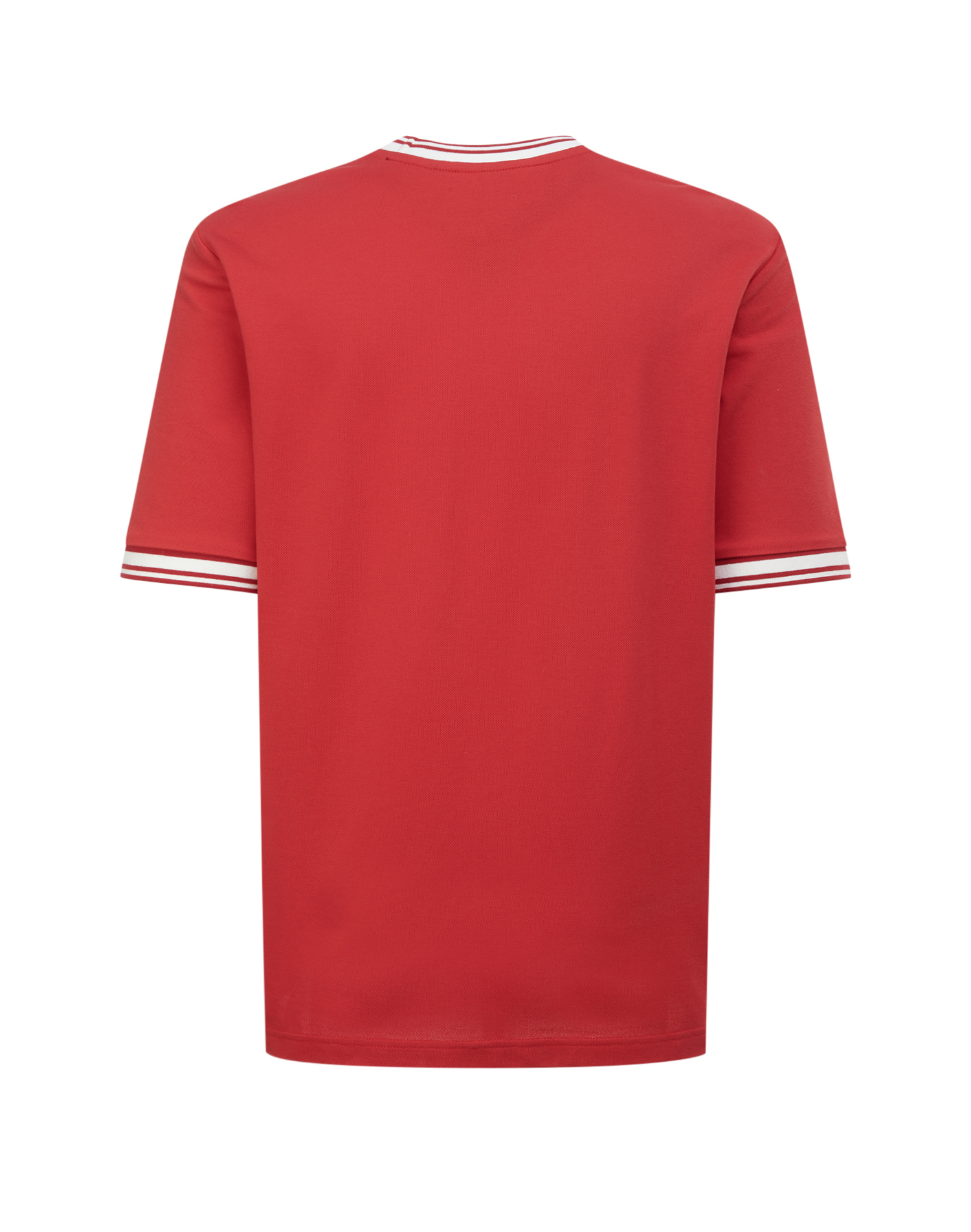 Красная футболка с фирменным принтом и контрастными манжетами - основное изображение товара