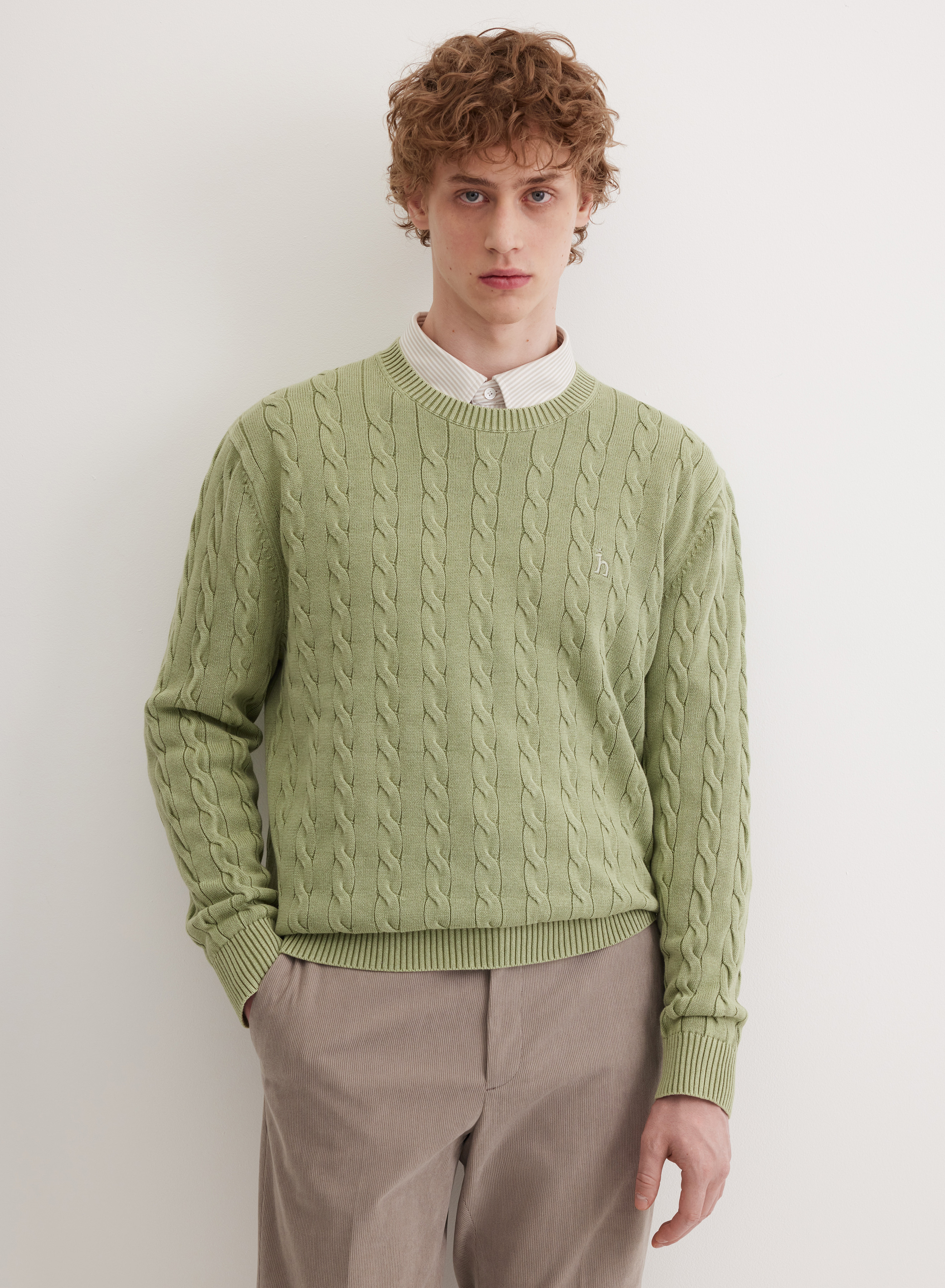 Хлопковый джемпер с круглой горловиной и объемными косами - основное изображение товара