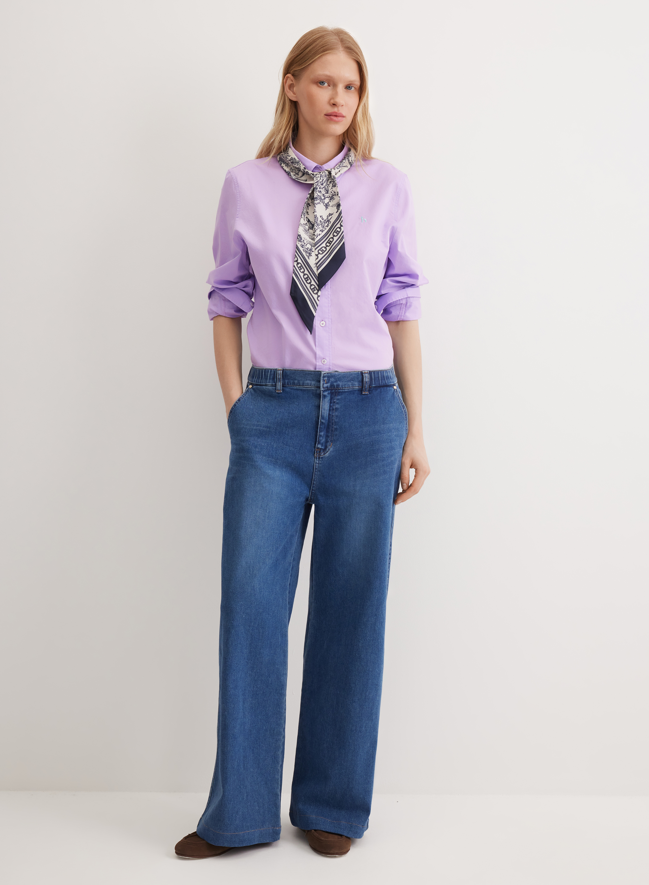 Прямые широкие джинсы с мягкой резинкой на поясе - основное изображение товара