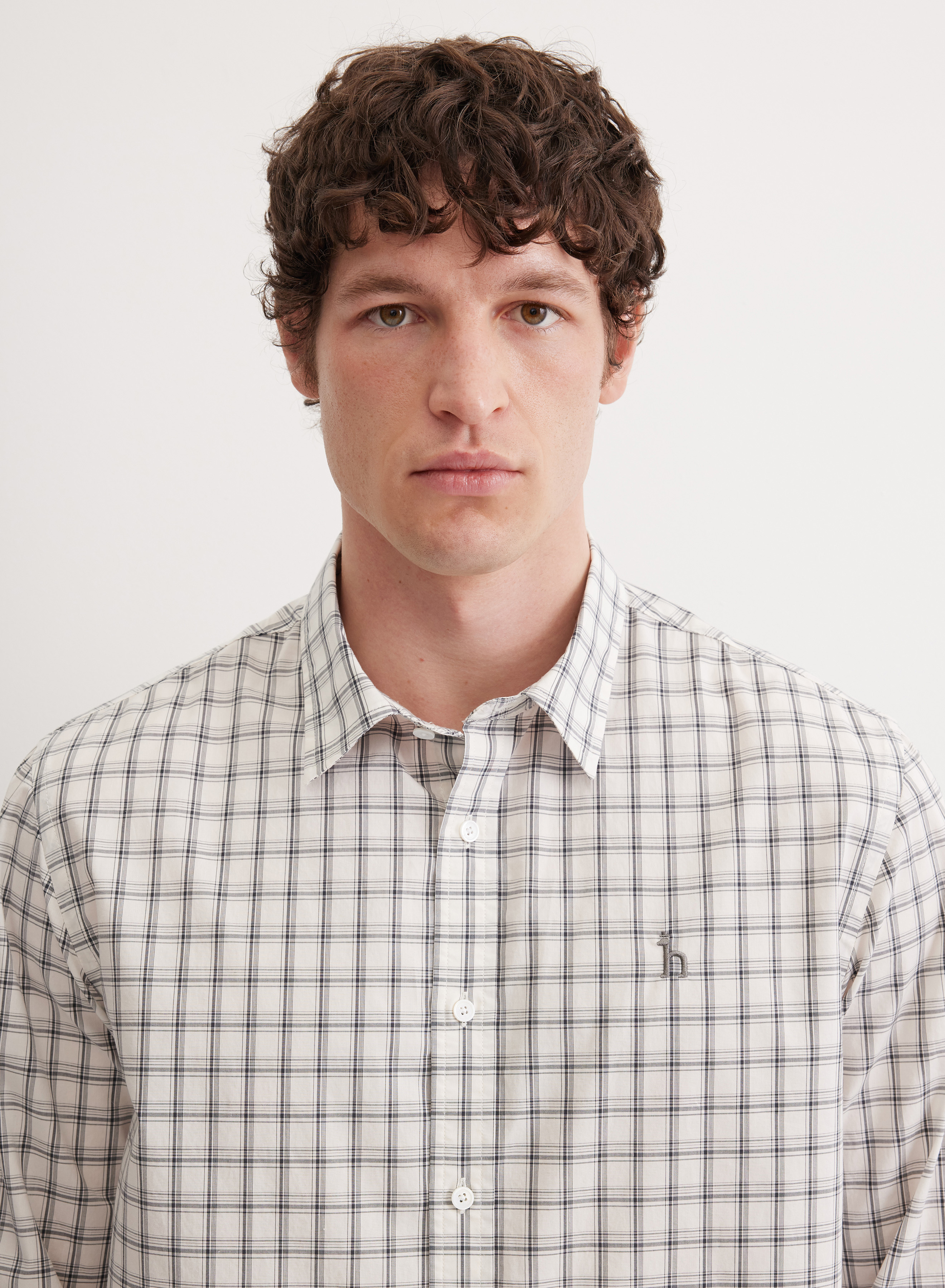 Хлопковая рубашка прямого силуэта в контрастную клетку - основное изображение товара