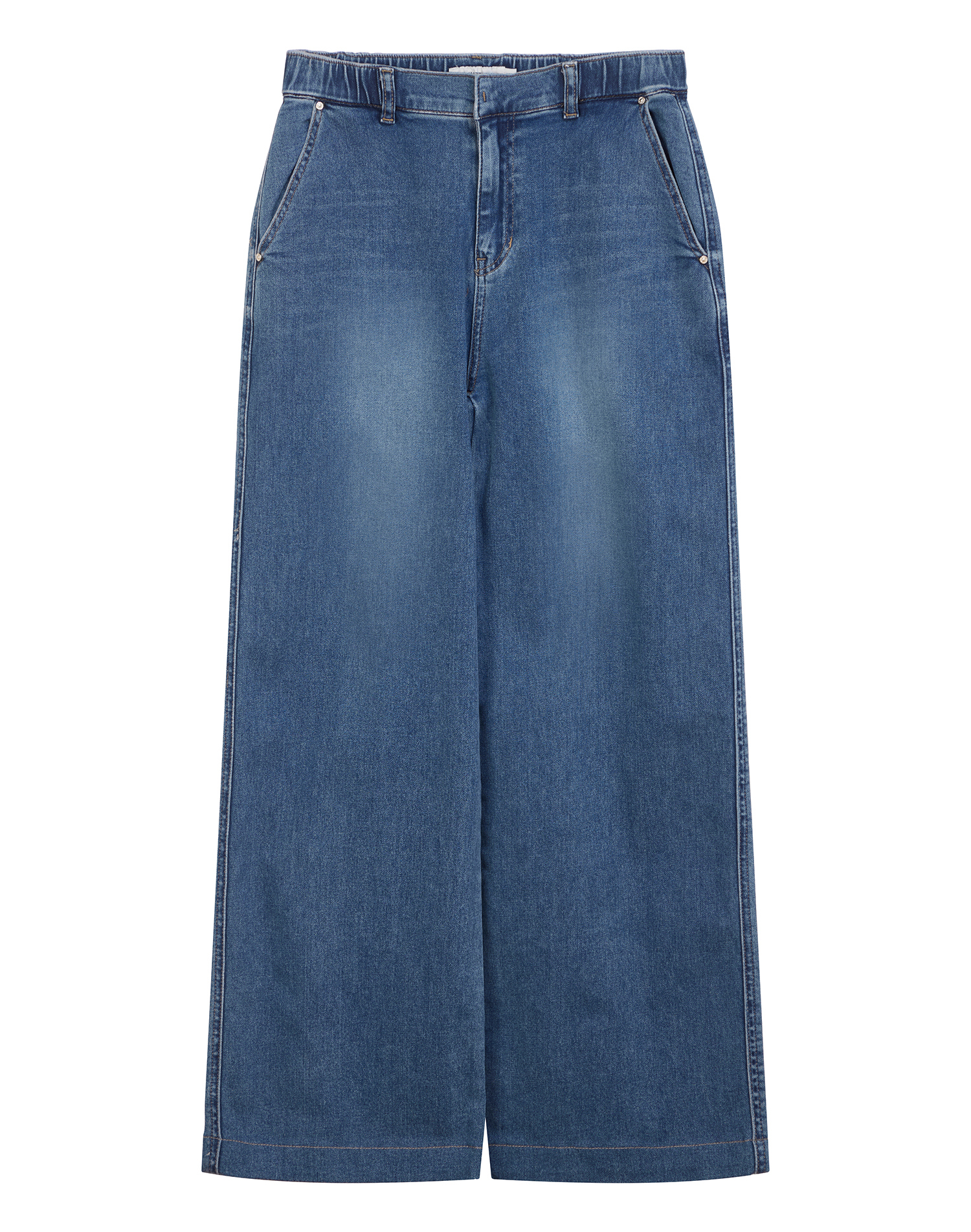 Прямые широкие джинсы с мягкой резинкой на поясе - основное изображение товара