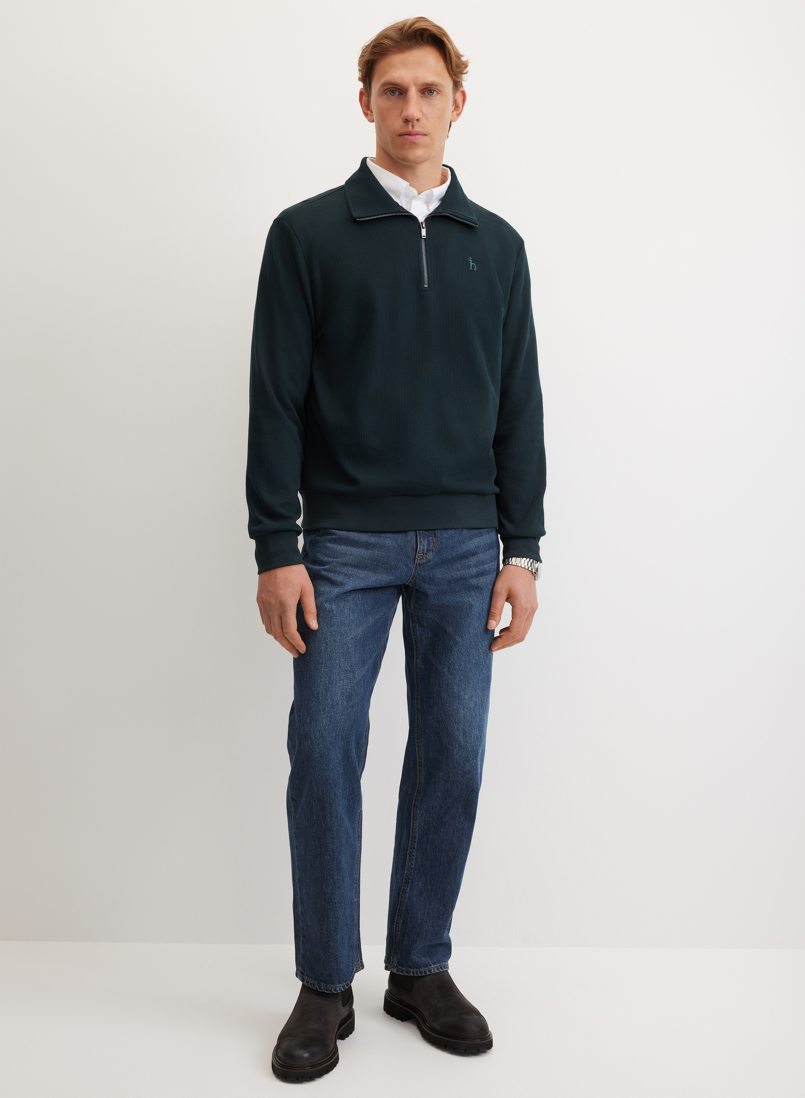 Однотонное поло из хлопка с длинным рукавом - основное изображение товара