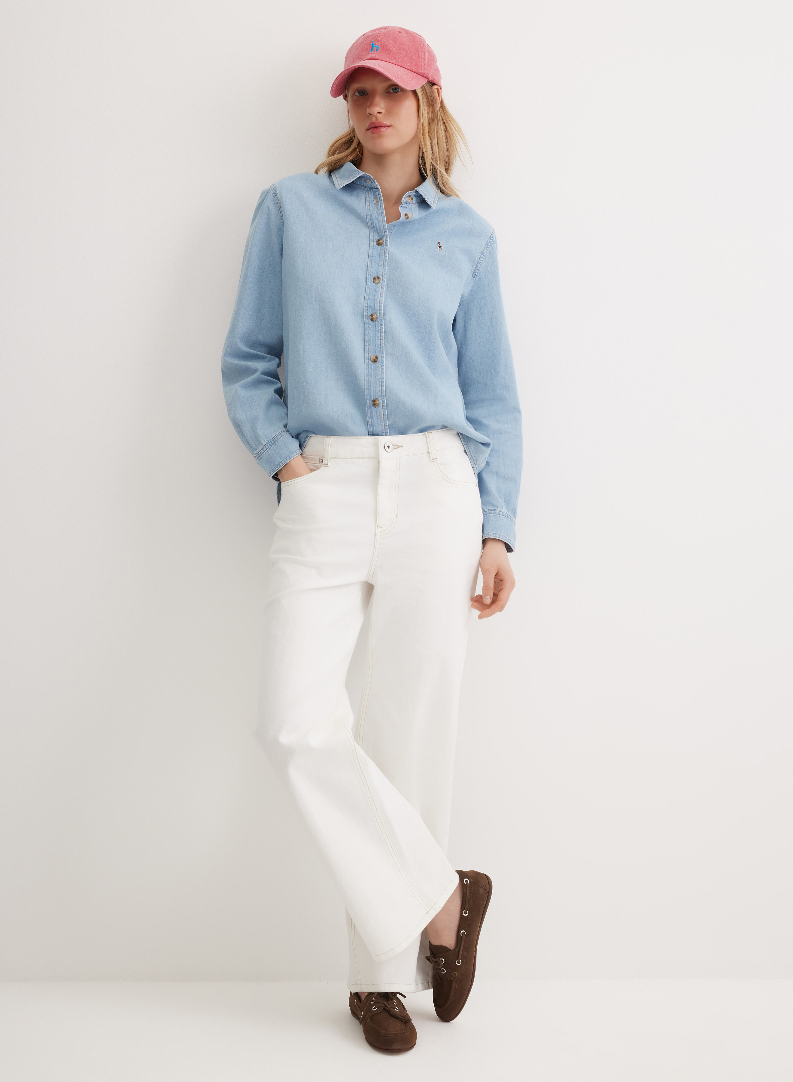 Хлопковая рубашка с контрастными пуговицами и отложным воротником - основное изображение товара