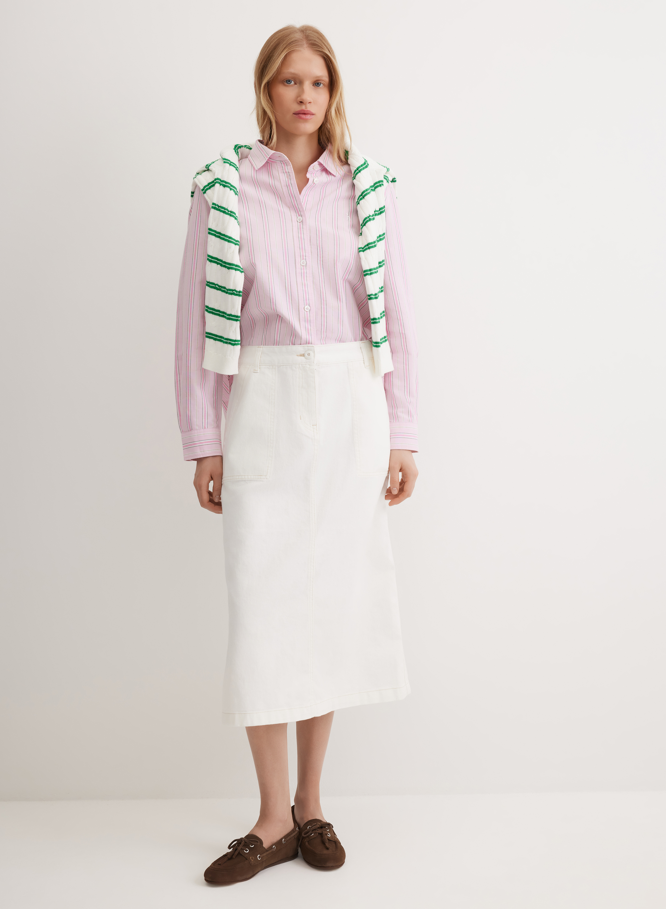 Хлопковая рубашка в контрастную полоску  - основное изображение товара