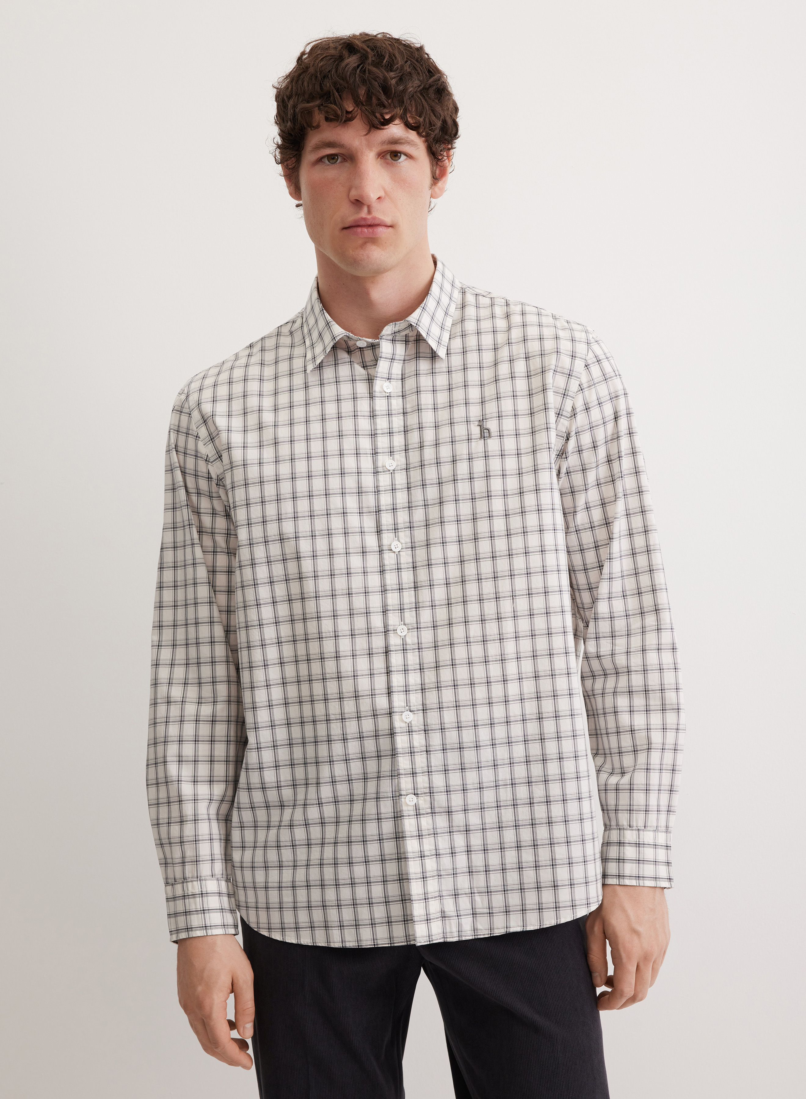 Хлопковая рубашка прямого силуэта в контрастную клетку - основное изображение товара