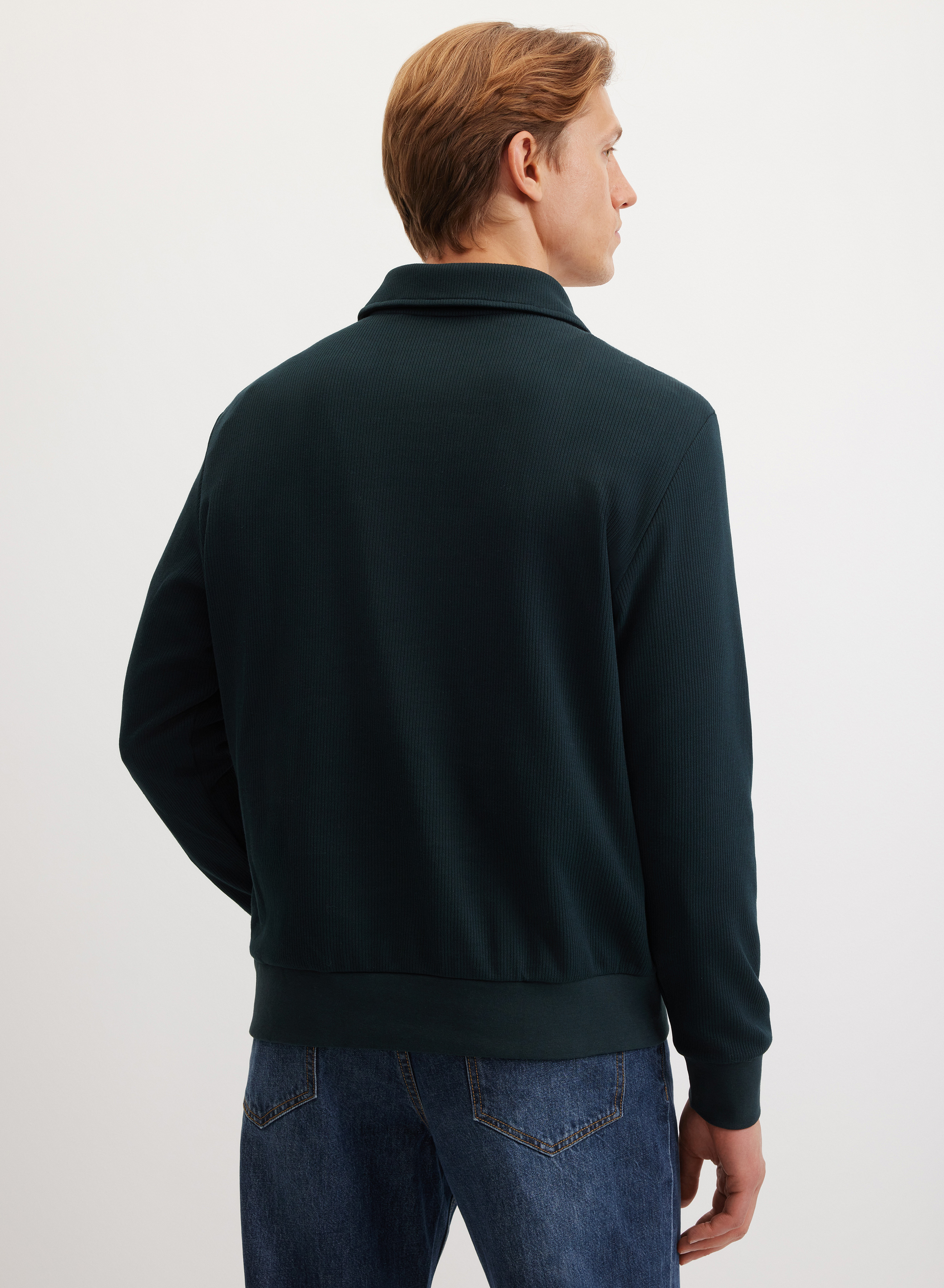 Однотонное поло из хлопка с длинным рукавом - основное изображение товара