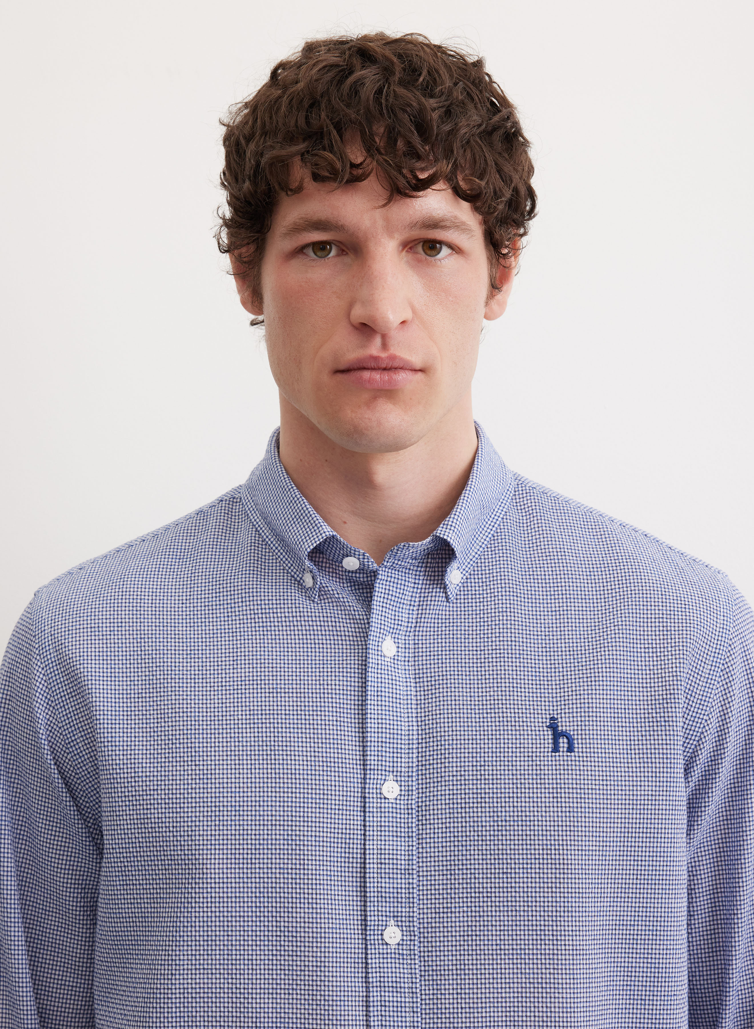 Хлопковая рубашка прямого кроя в мелкую клетку - основное изображение товара