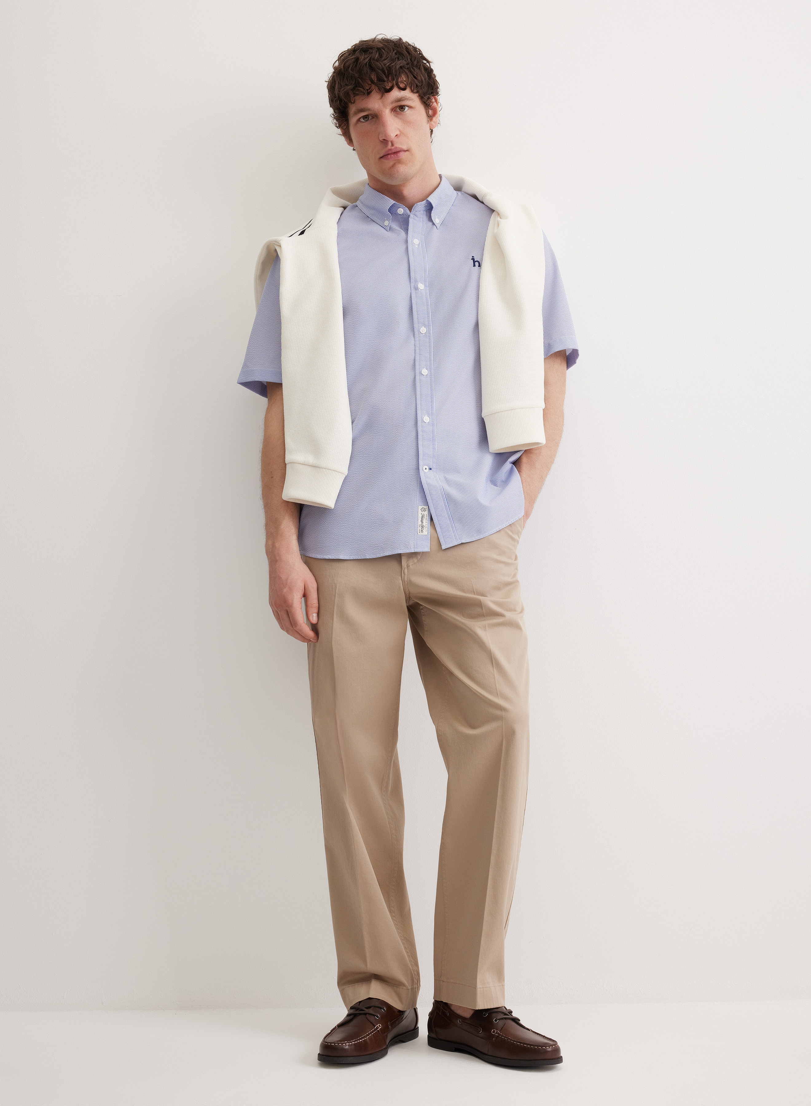 Рубашка с коротким рукавом и воротником-стойкой - основное изображение товара