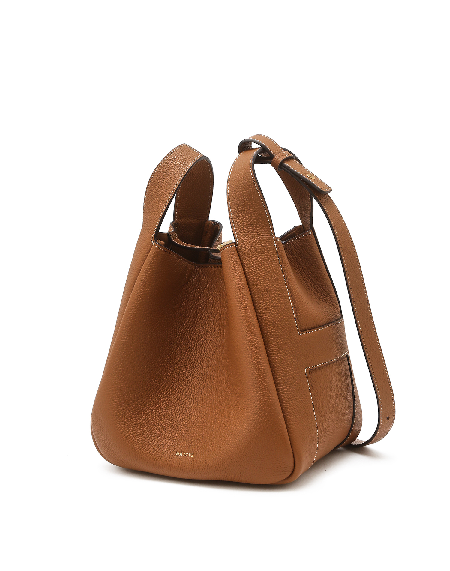 Коричневая сумка-шопер из натуральной кожи с контрастной строчкой  - основное изображение товара