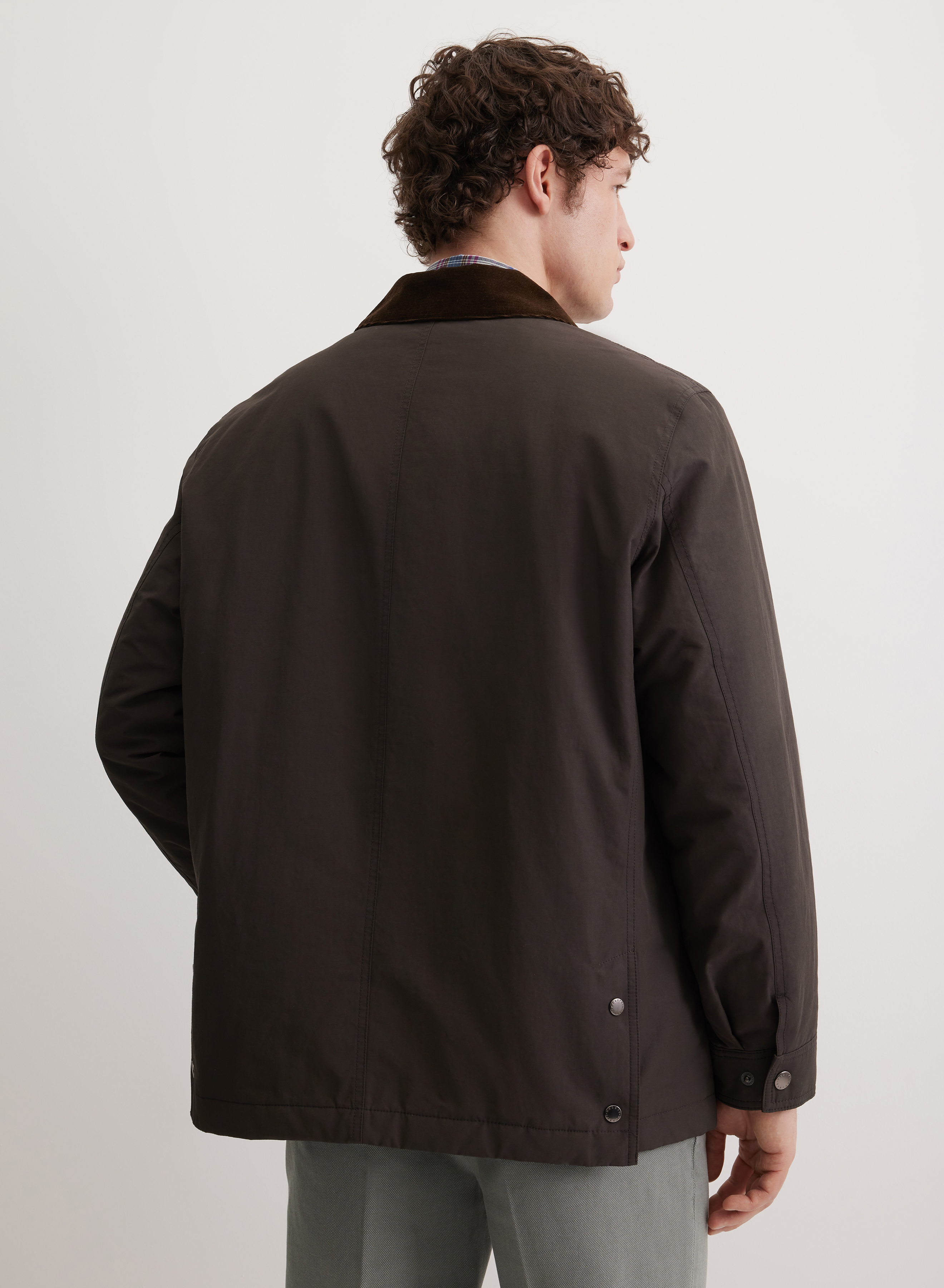 Удлиненная куртка с вельветовым воротником и накладными карманами - основное изображение товара