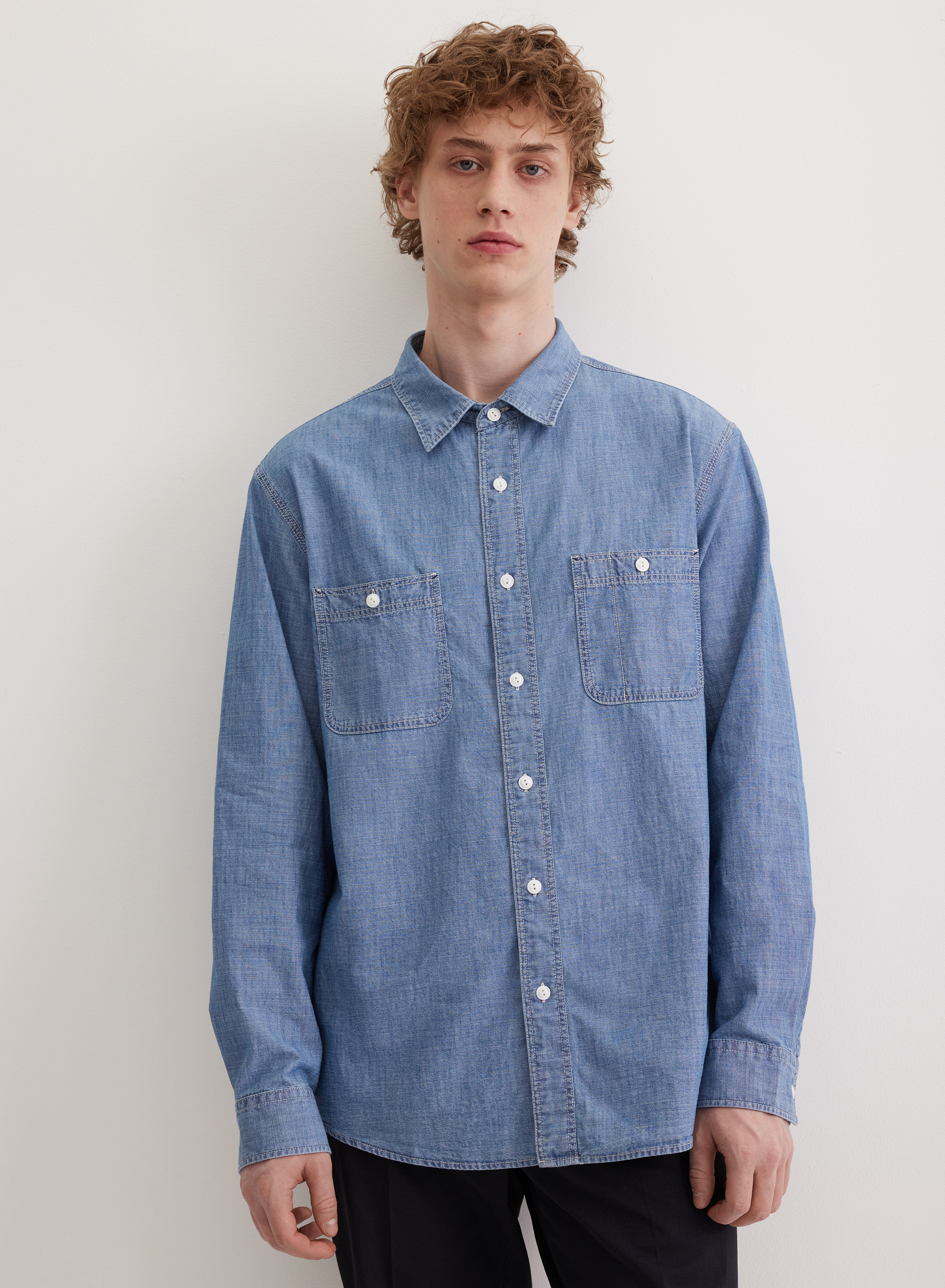 Джинсовая рубашка свободного кроя с фигурным низом - основное изображение товара