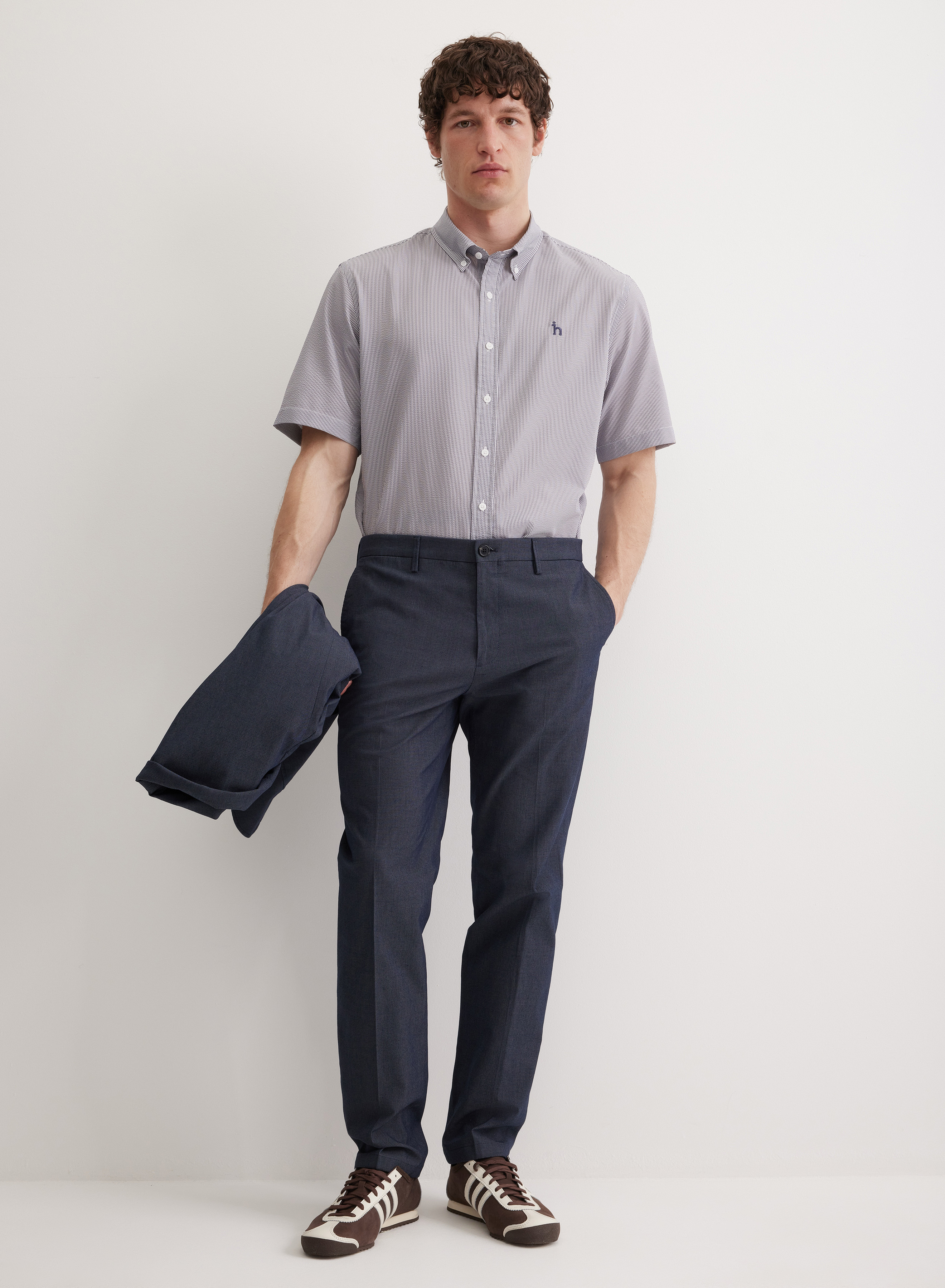 Рубашка с коротким рукавом и воротником-стойкой - основное изображение товара