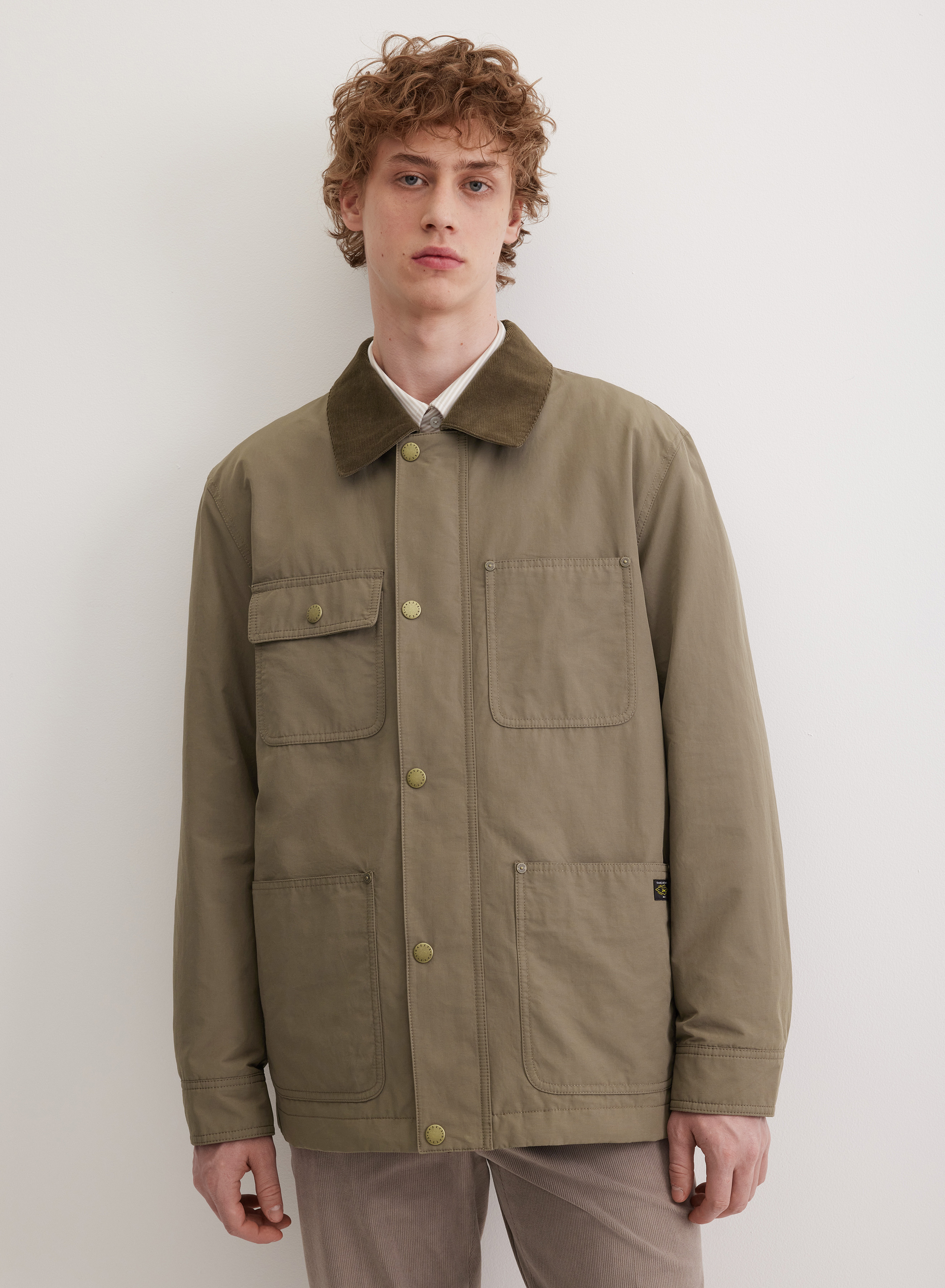 Удлиненная куртка с накладными карманами и вельветовым воротником - основное изображение товара