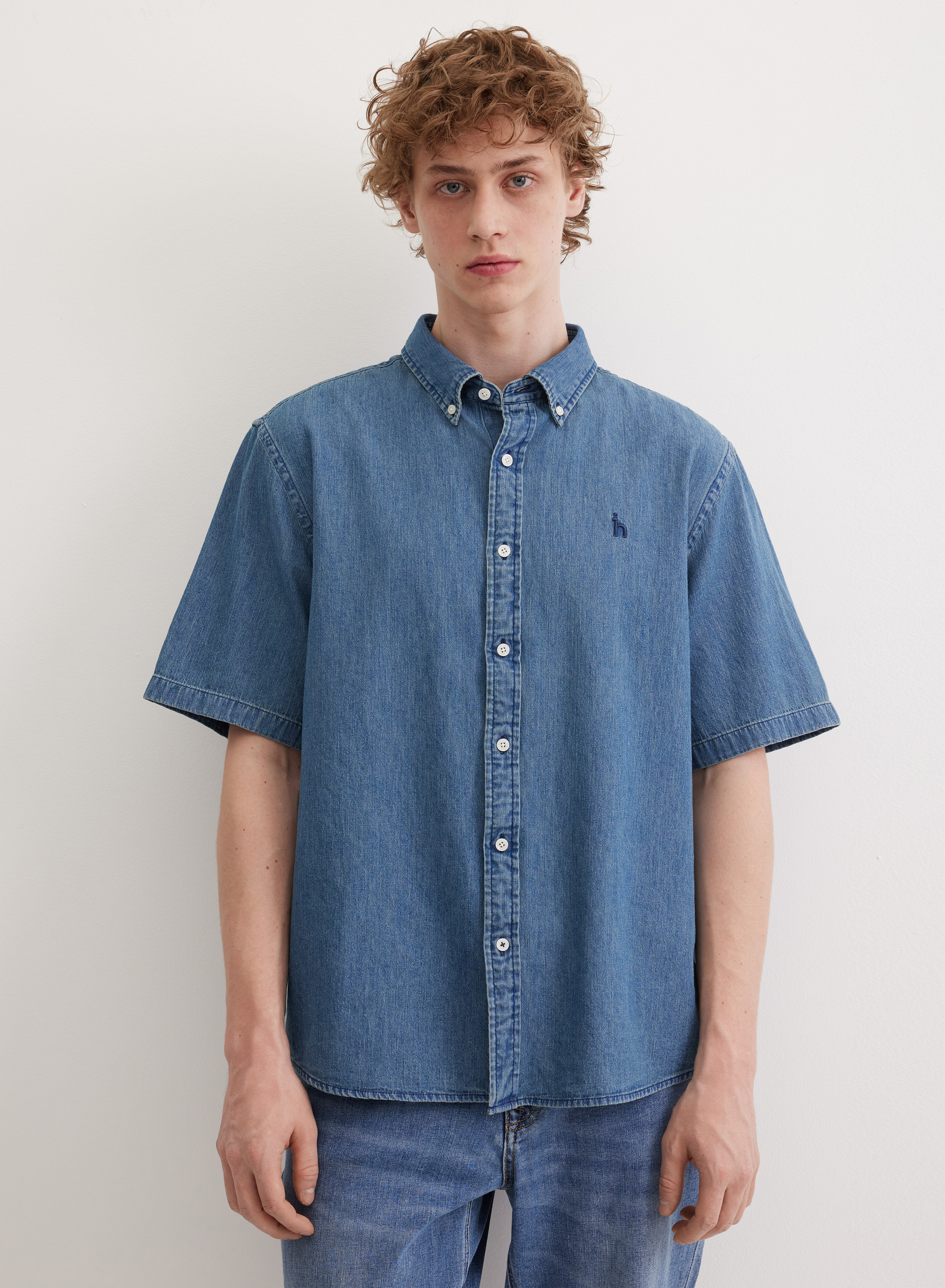 Джинсовая рубашка с коротким рукавом  - основное изображение товара