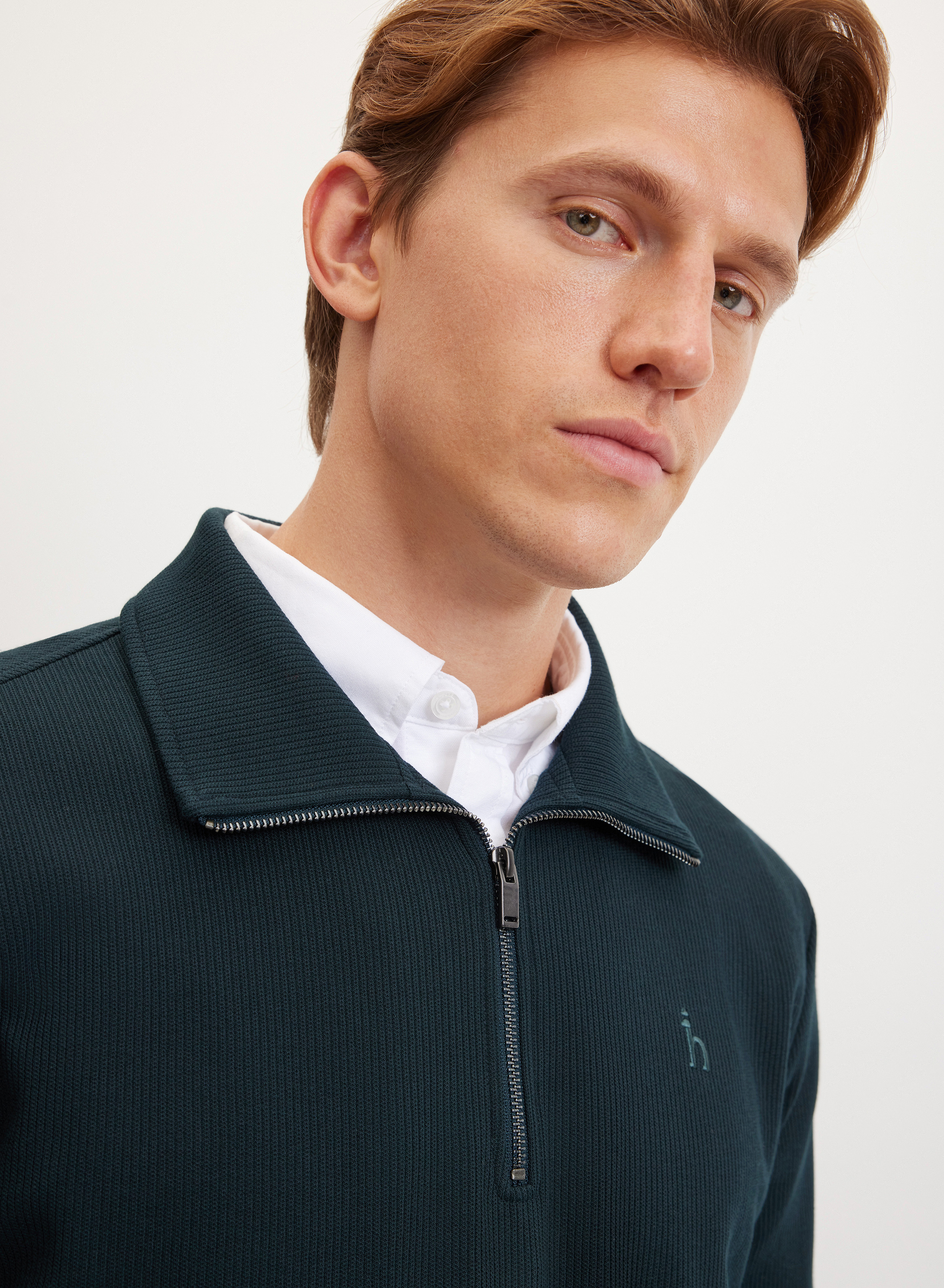 Однотонное поло из хлопка с длинным рукавом - основное изображение товара