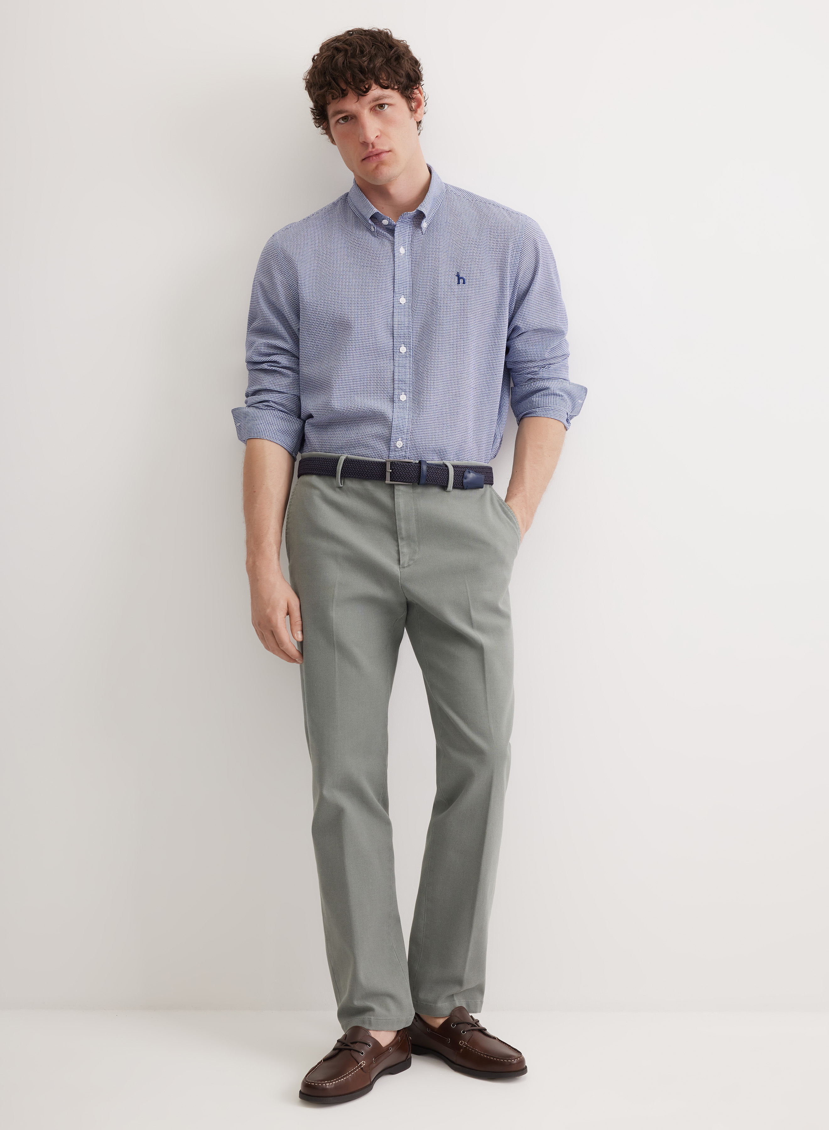 Хлопковая рубашка прямого кроя в мелкую клетку - основное изображение товара