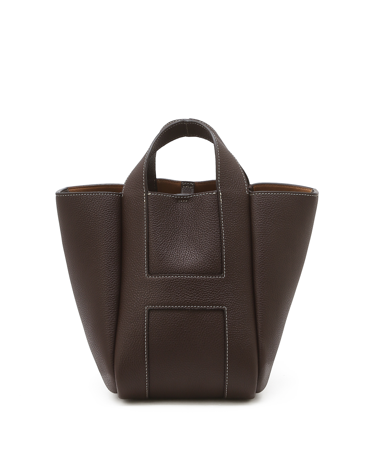 Кожаная сумка-шопер с контрастной строчкой  - основное изображение товара