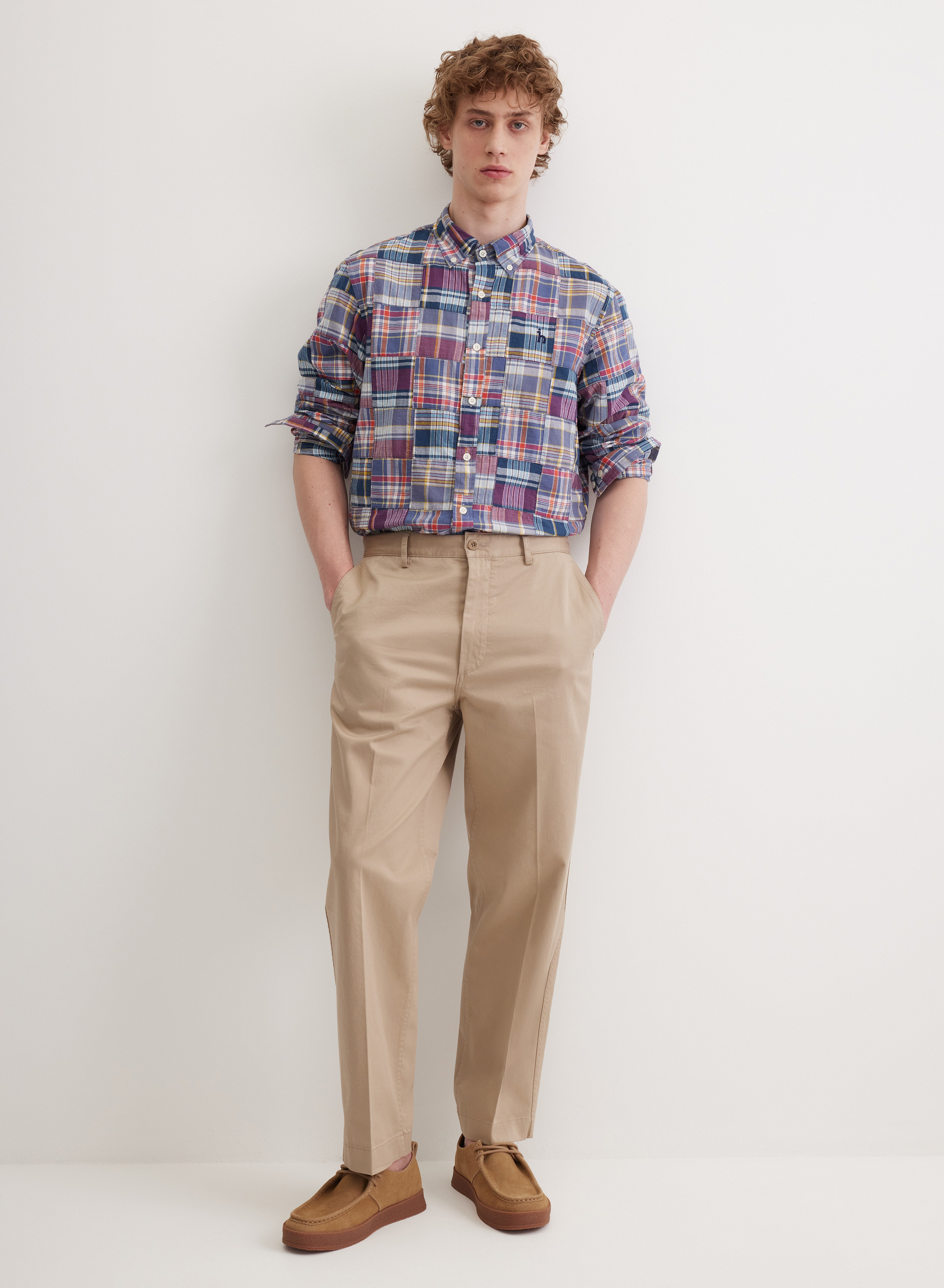 Классические прямые брюки из хлопковой ткани со стрелками  - основное изображение товара