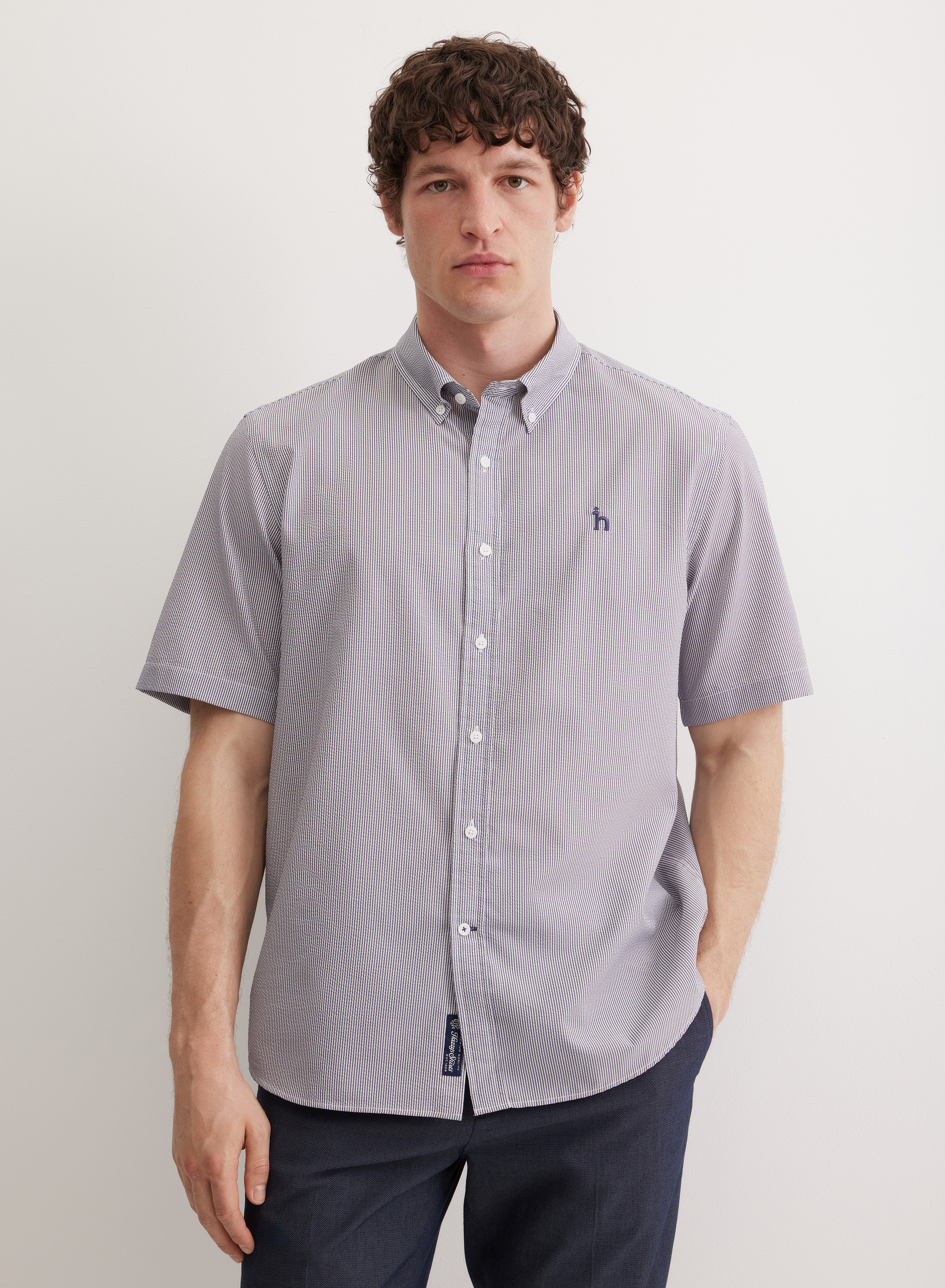 Рубашка с коротким рукавом и воротником-стойкой - основное изображение товара