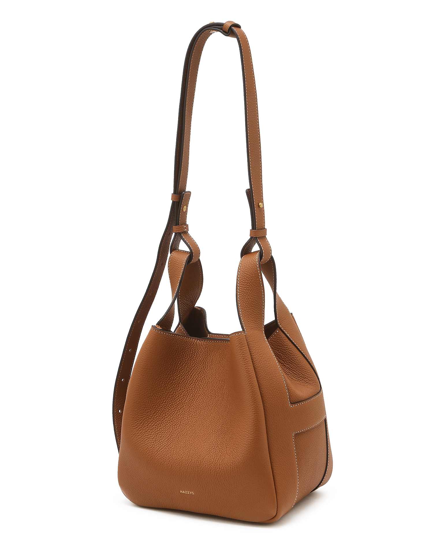 Коричневая сумка-шопер из натуральной кожи с контрастной строчкой  - основное изображение товара