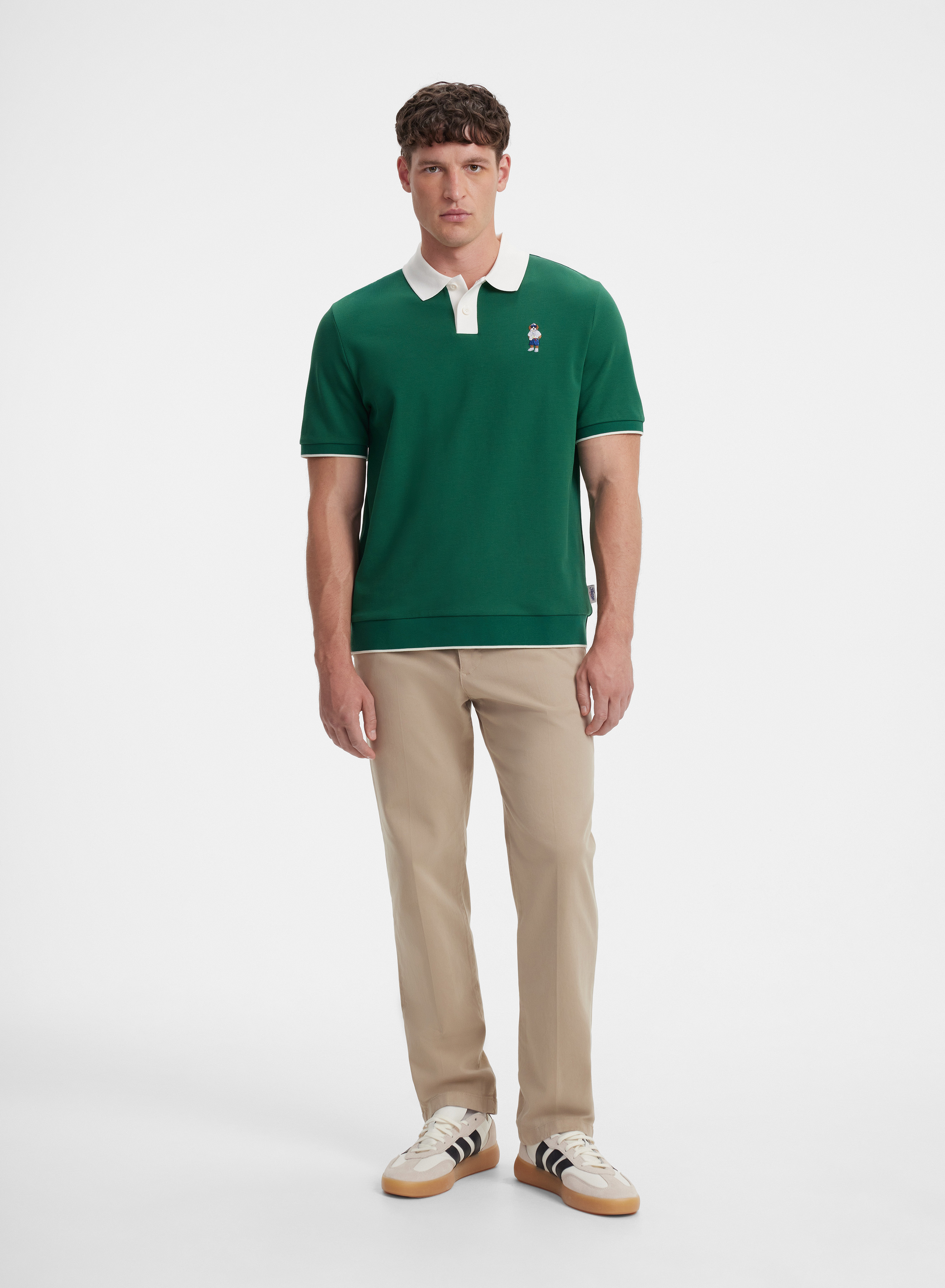Удлиненное зеленое поло с коротким рукавом  - основное изображение товара