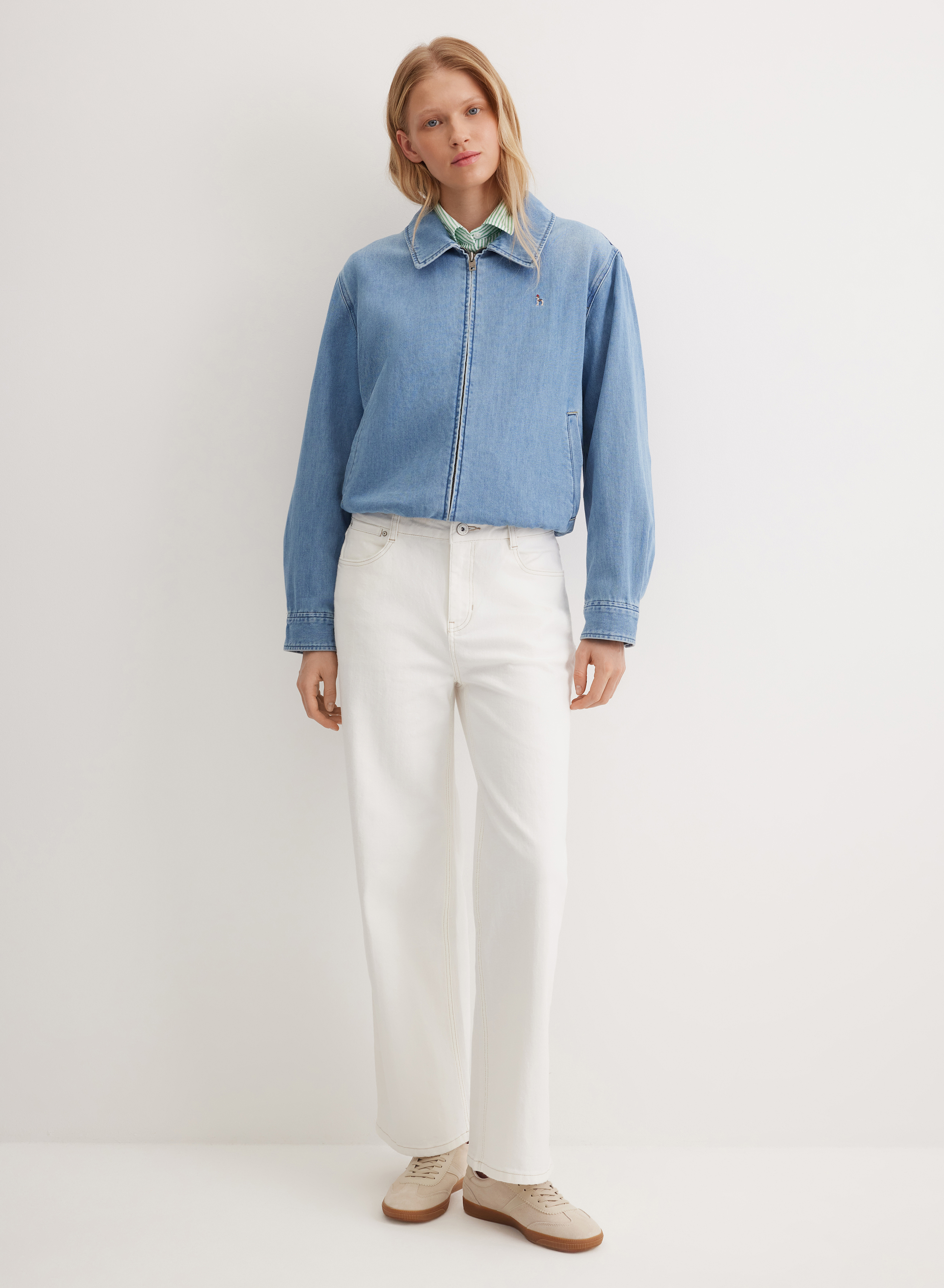 Джинсовая куртка с отложным воротником на резинке  - основное изображение товара