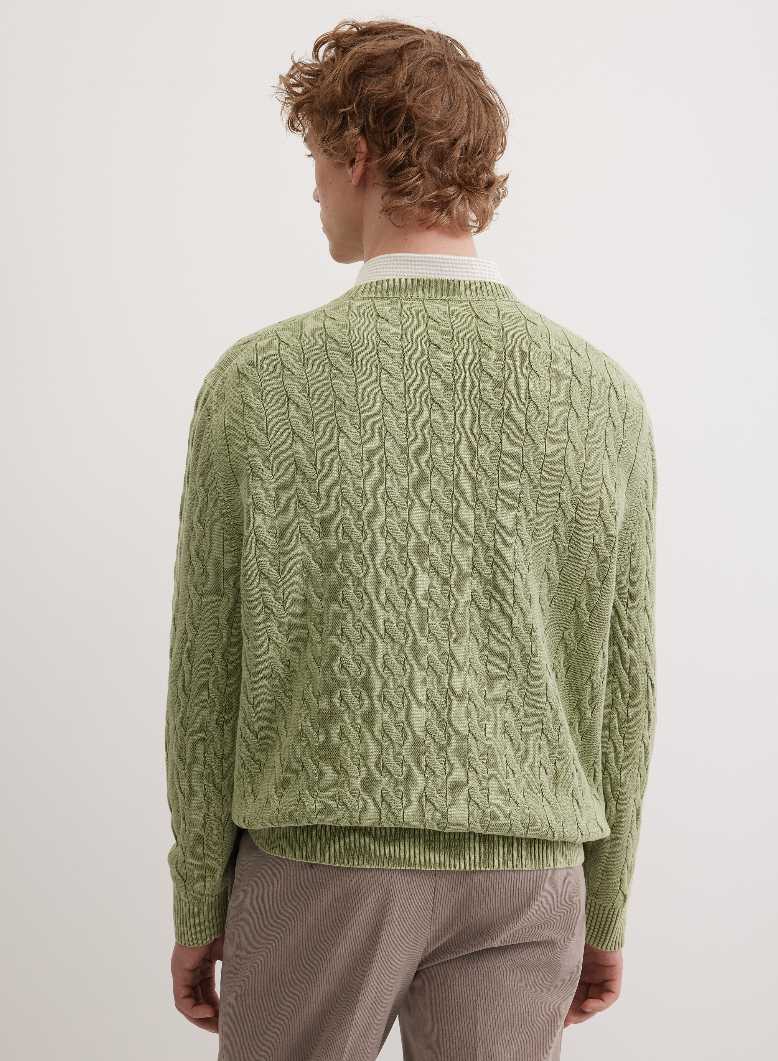 Хлопковый джемпер с круглой горловиной и объемными косами - основное изображение товара