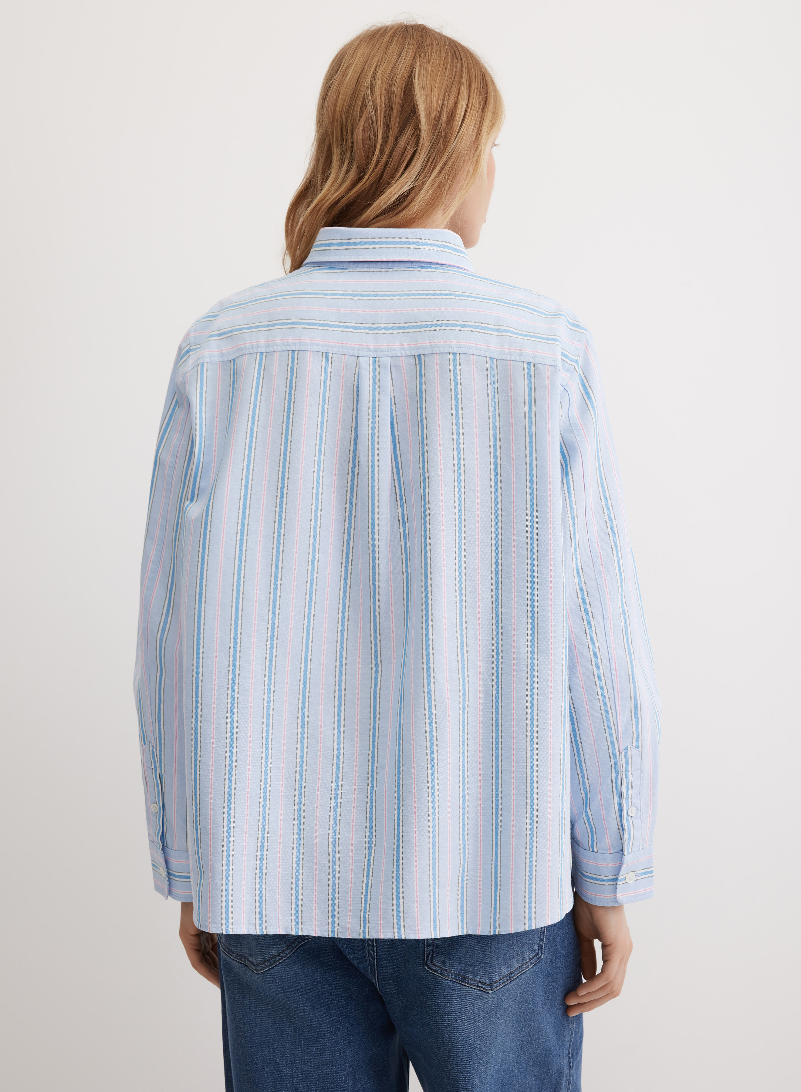 Рубашка в контрастную полоску с отложным воротником - основное изображение товара