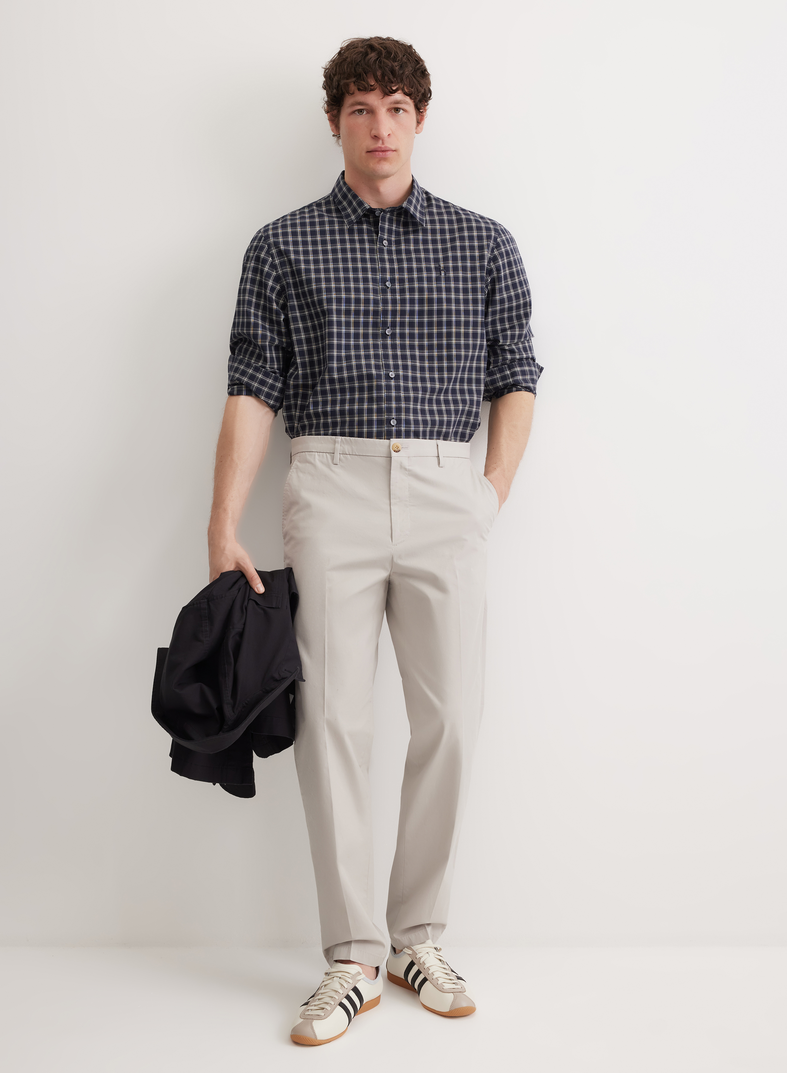 Клетчатая рубашка с отложным воротником на стойке - основное изображение товара