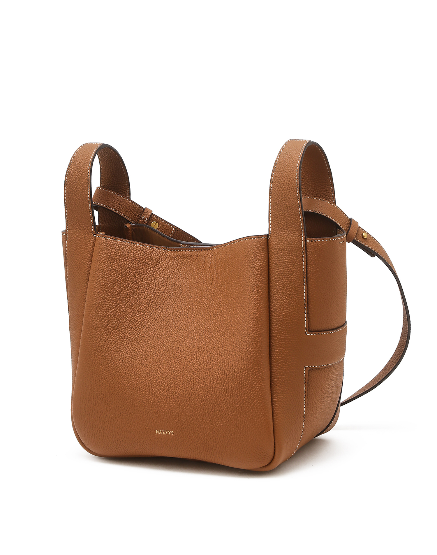 Коричневая сумка-шопер из натуральной кожи с контрастной строчкой  - основное изображение товара