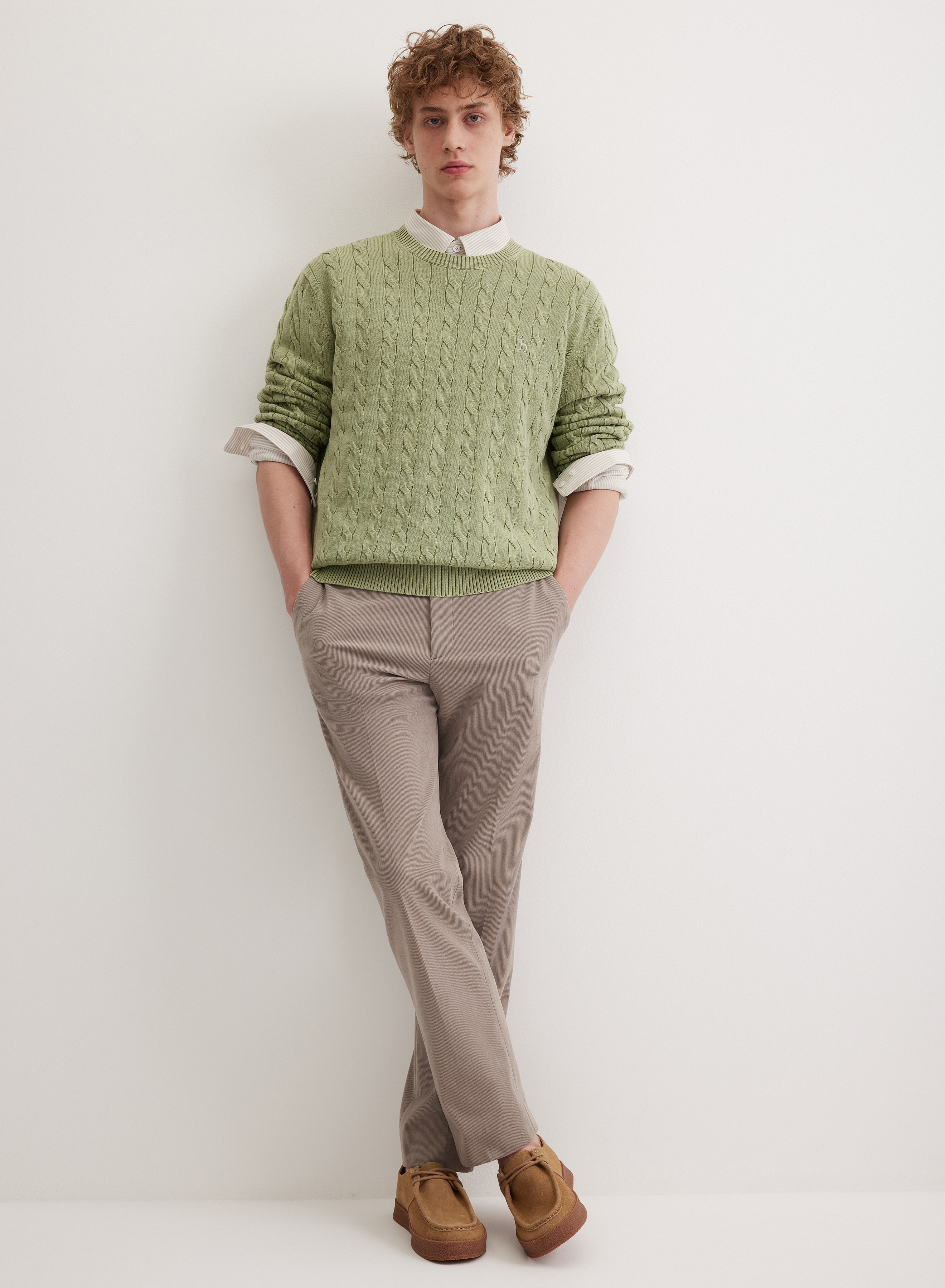 Хлопковый джемпер с круглой горловиной и объемными косами - основное изображение товара