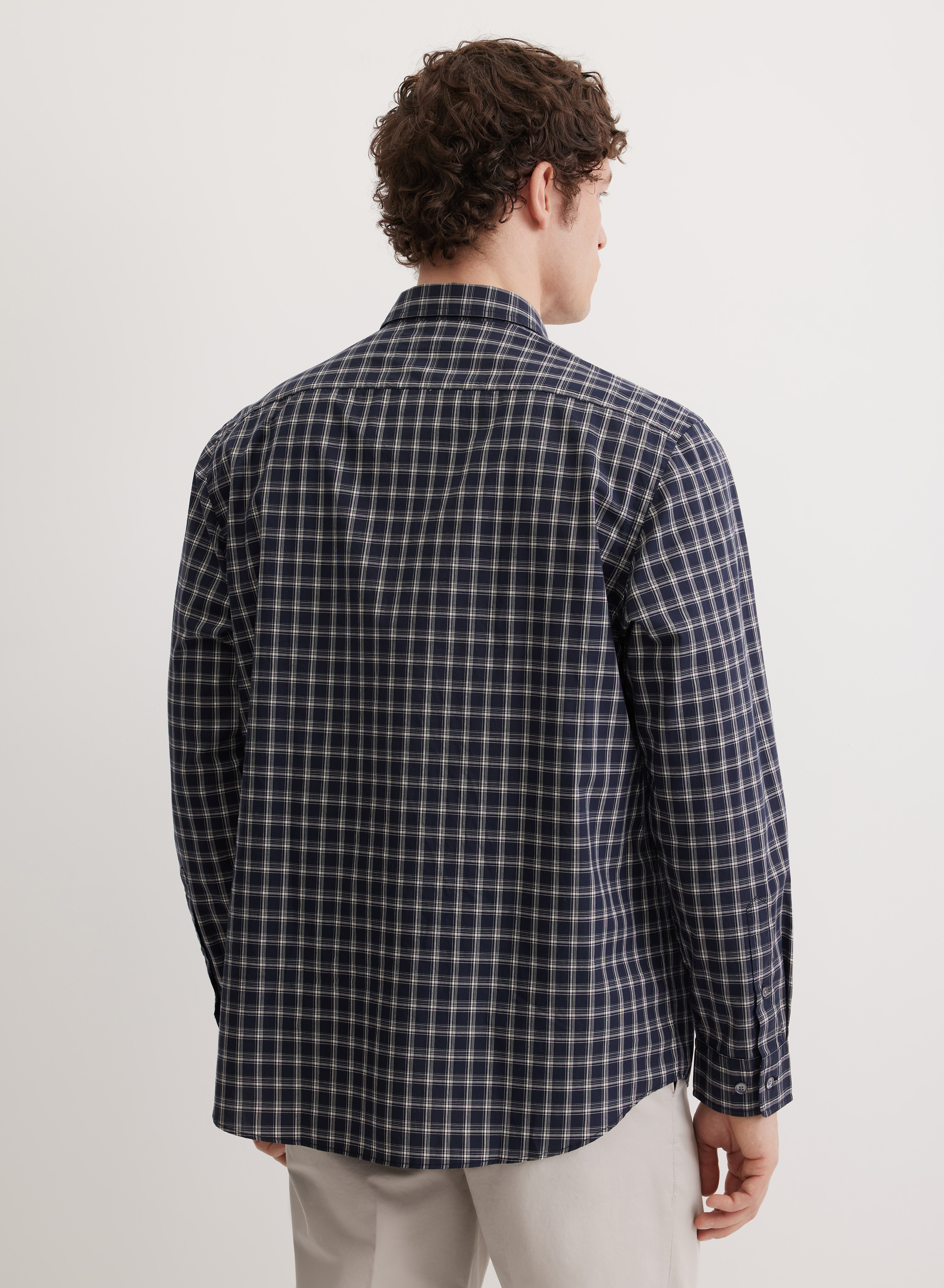 Клетчатая рубашка с отложным воротником на стойке - основное изображение товара