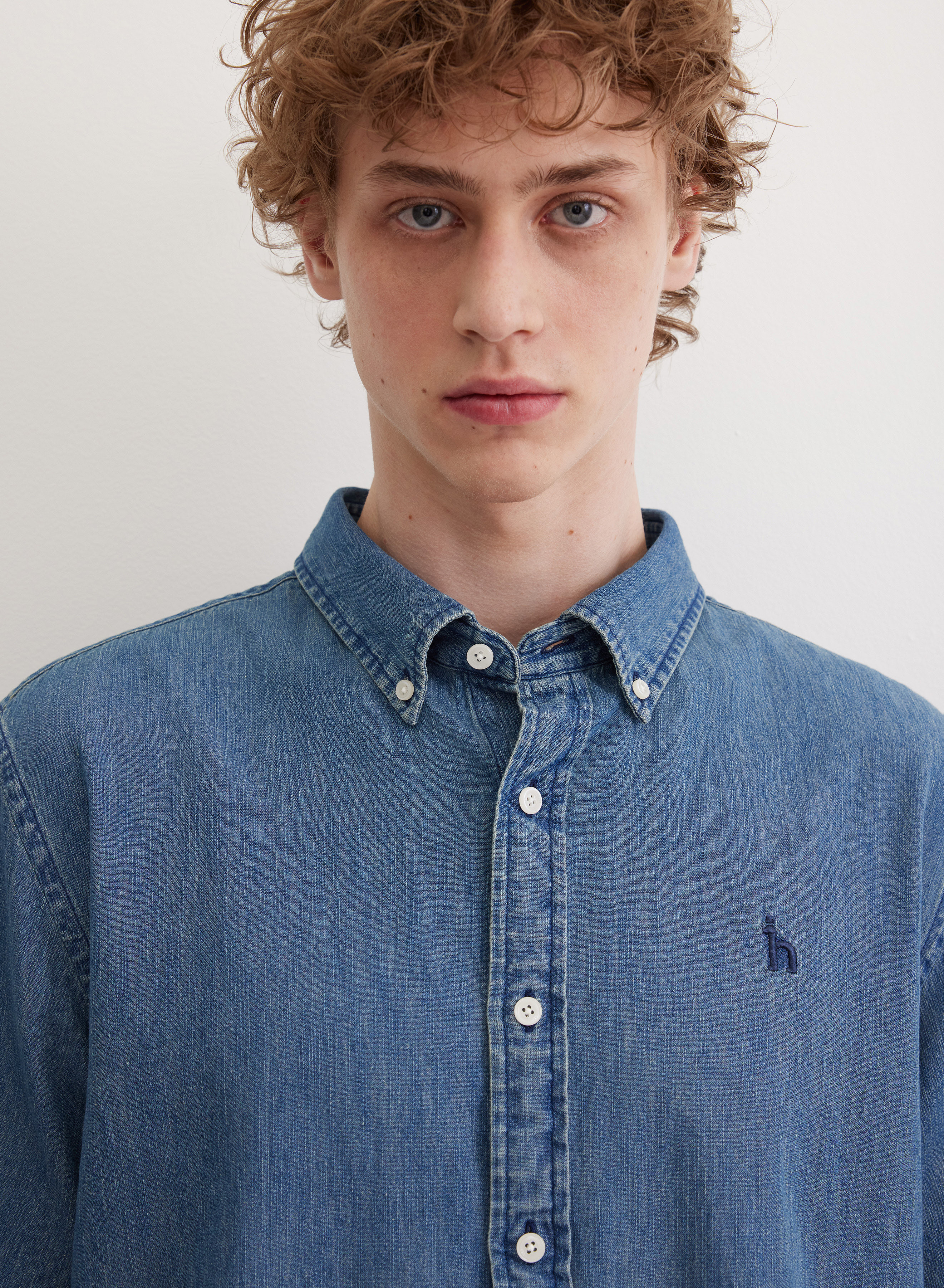 Джинсовая рубашка с коротким рукавом  - основное изображение товара