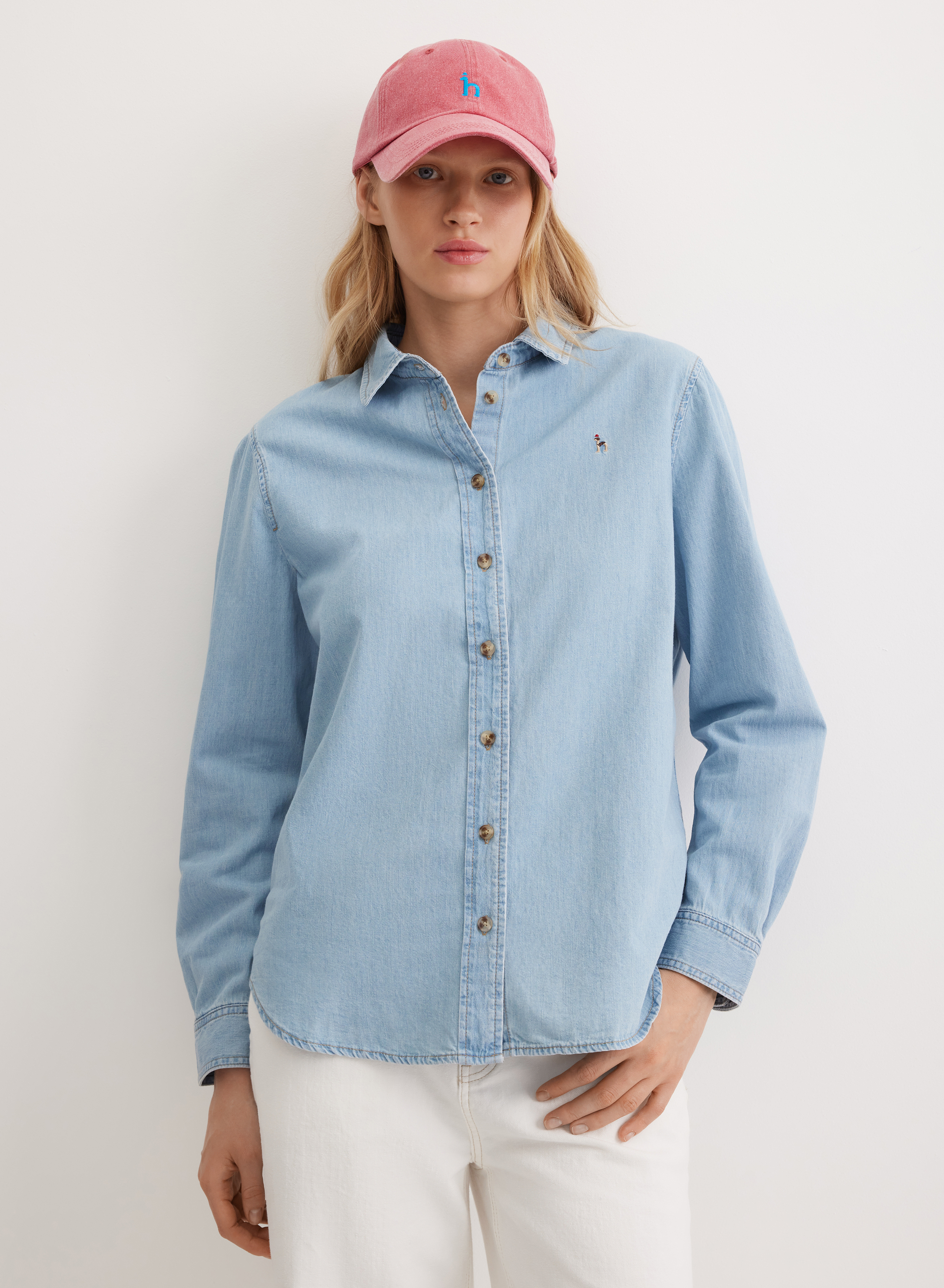 Хлопковая рубашка с контрастными пуговицами и отложным воротником - основное изображение товара