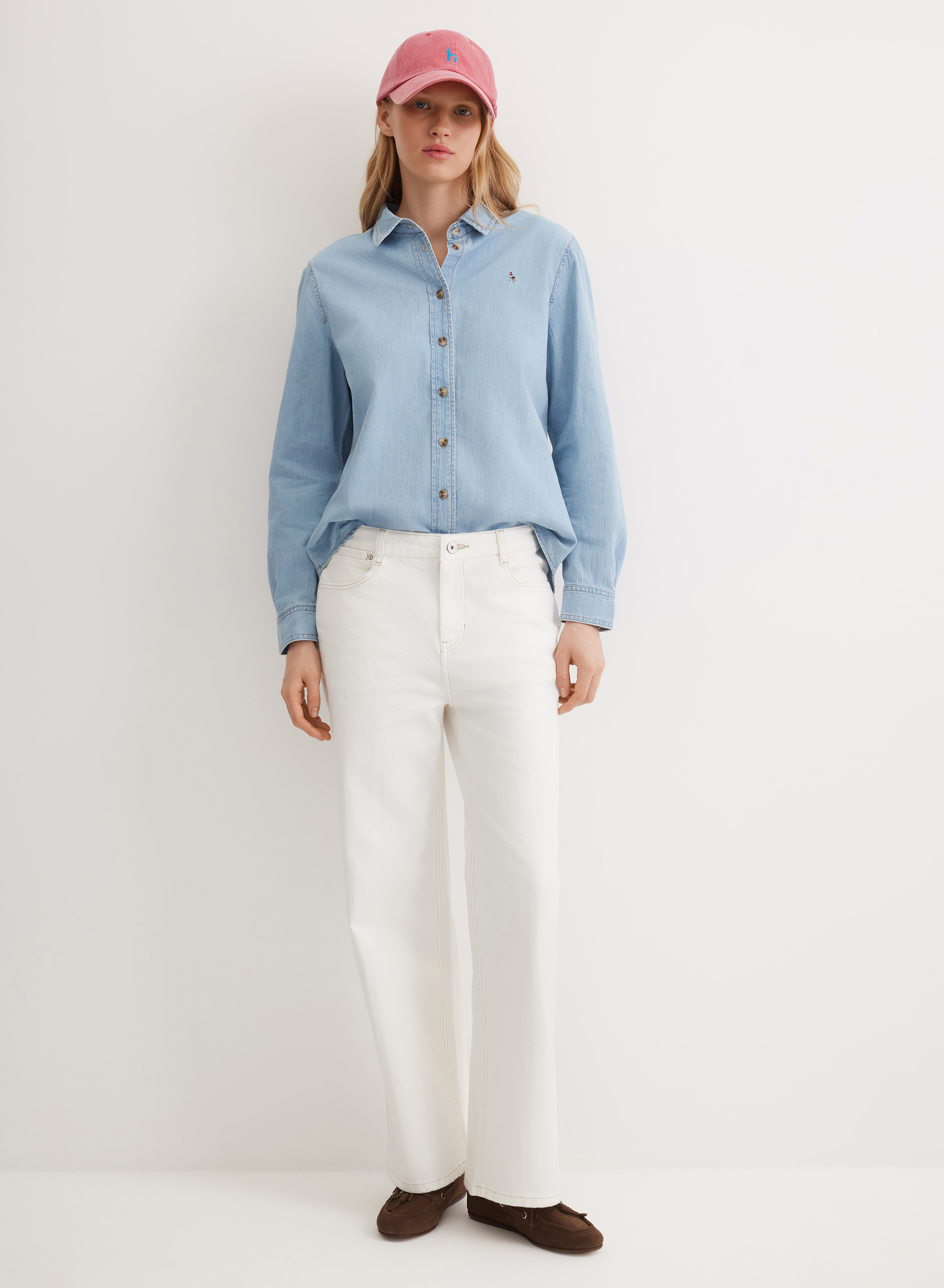 Хлопковая рубашка с контрастными пуговицами и отложным воротником - основное изображение товара