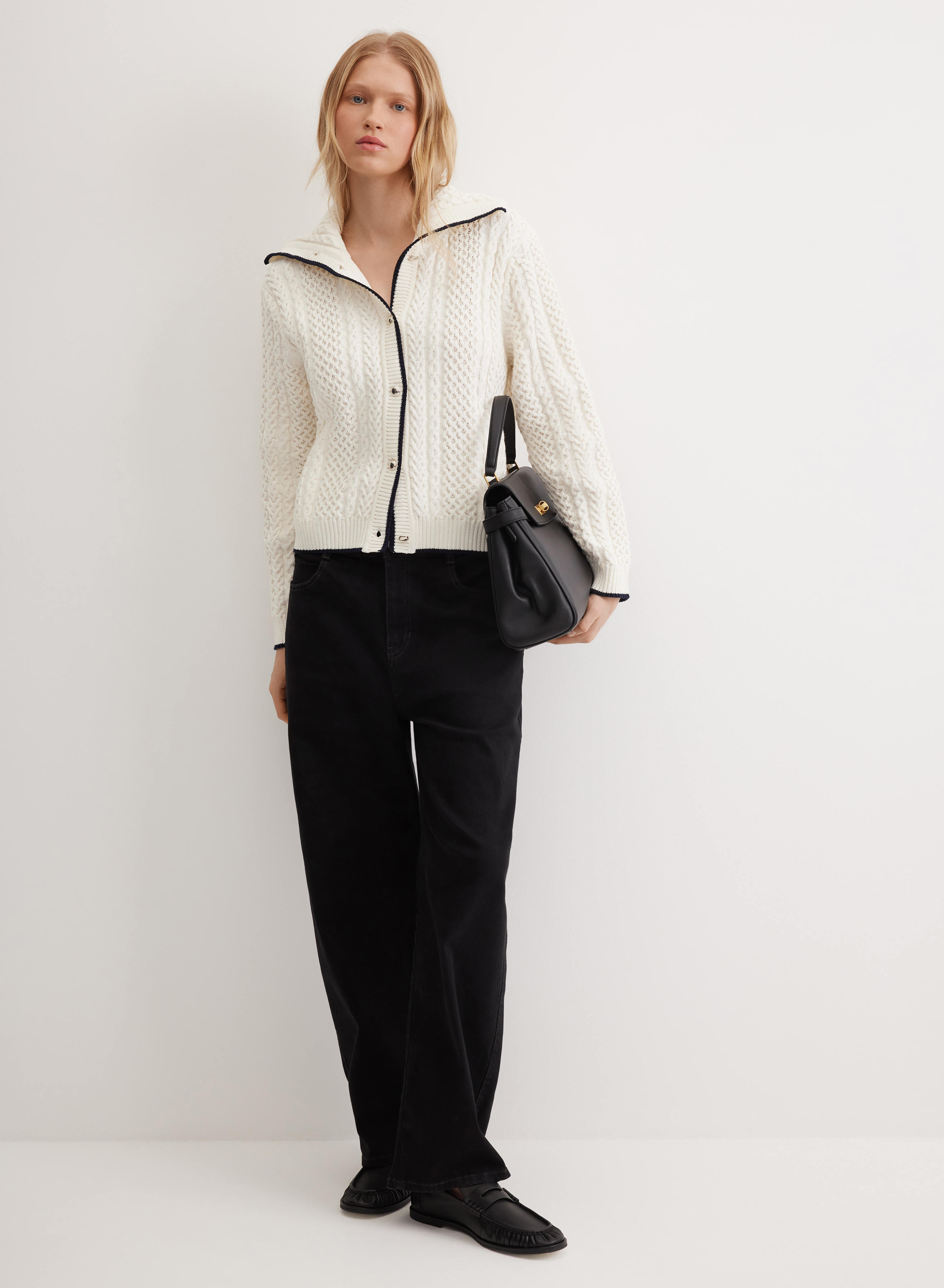 Кардиган с шалевым воротником и контрастной окантовкой  - основное изображение товара